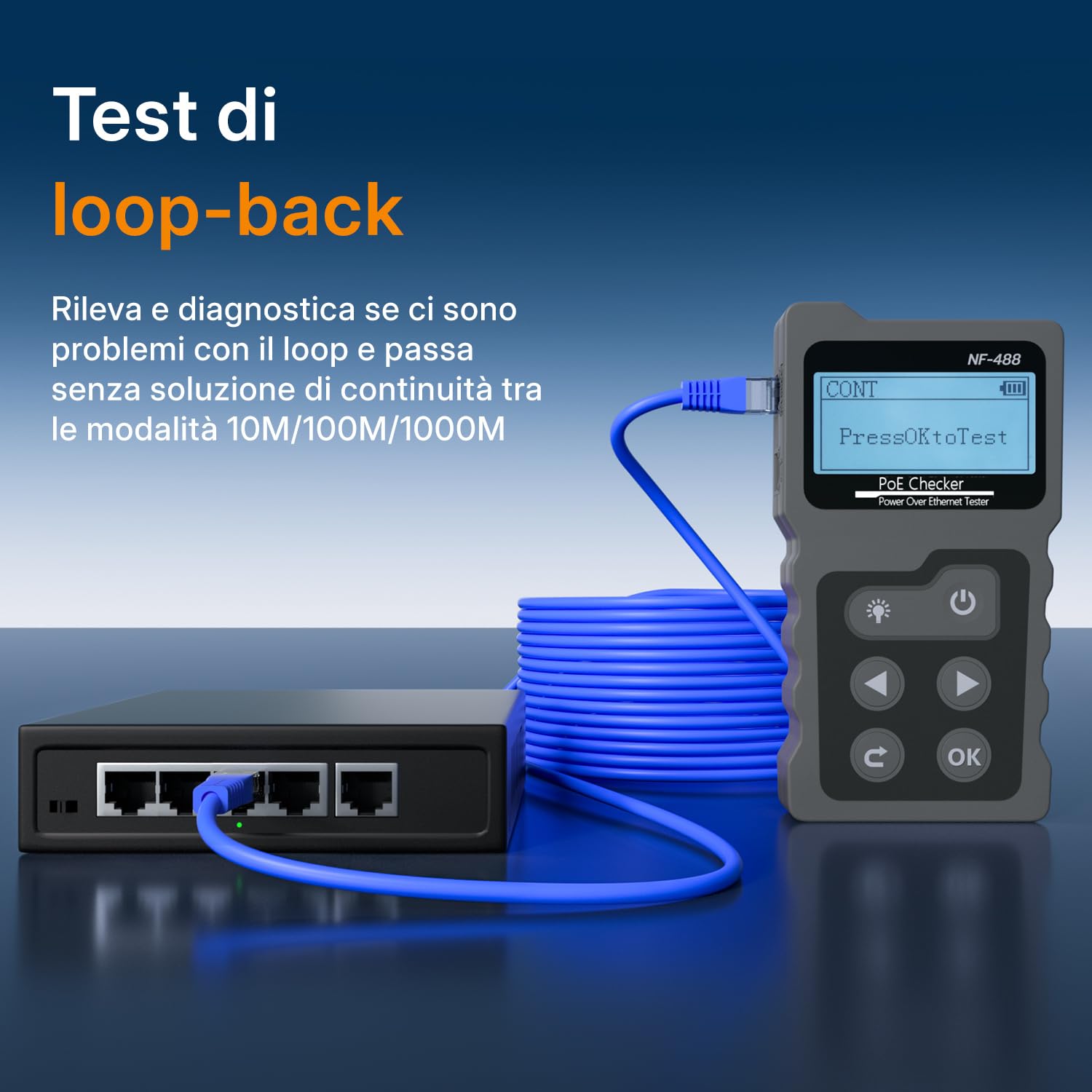 Mcbazel Tester di Rete RJ45, Tester per Cavi di Rete con Display LCD, Funzione POE