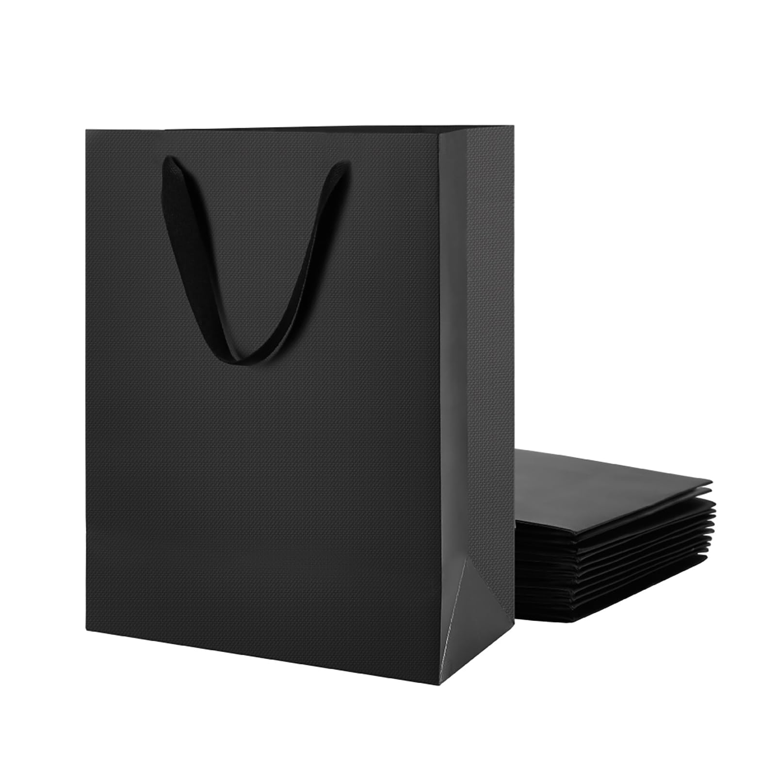 MALICPLUS 12 Large Gift Bags 10x5x13 Inches, Premium Matte Black Large Gift Bags with Handles for All Occasions (Grain Textured Finish)