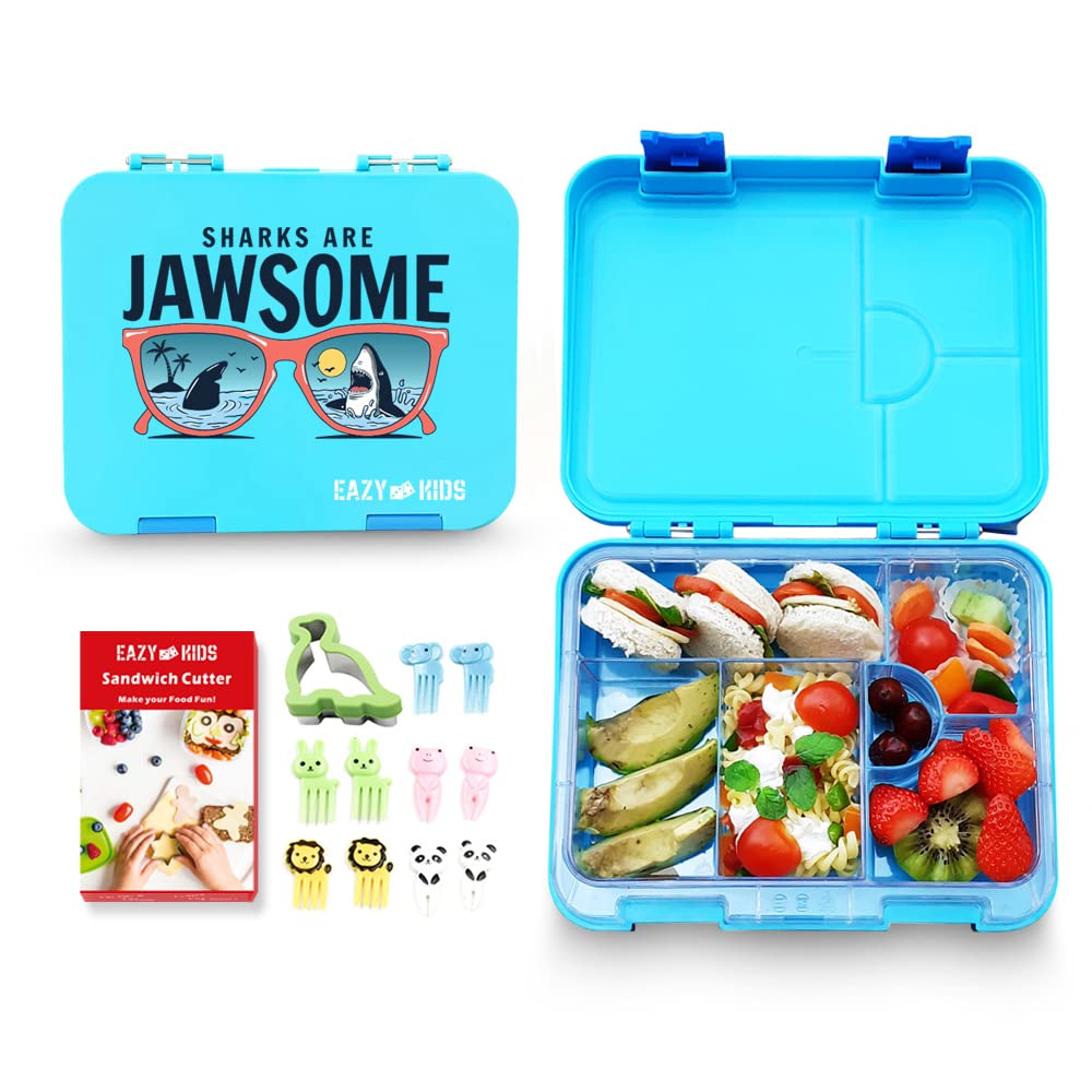 6 & 4 Convertible Bento Lunch Box w/Sandwich Cutter Set Jawsome Blue, 6 & 4 Convertible Compartment