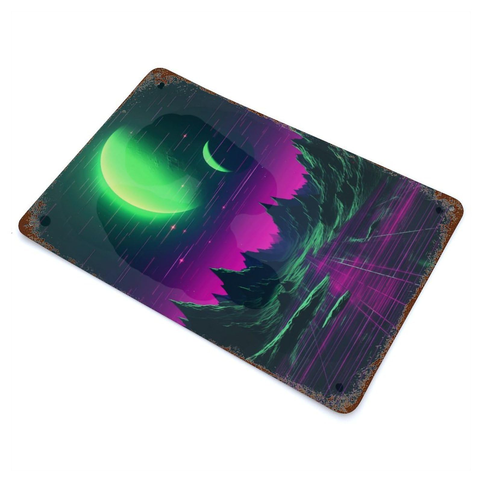 Abstract Synthwave Scene Vintage Wall Sign 11.8"x7.9", Rust Effect Metal Decor for Cafe, Home Bar And Lounge Decor
