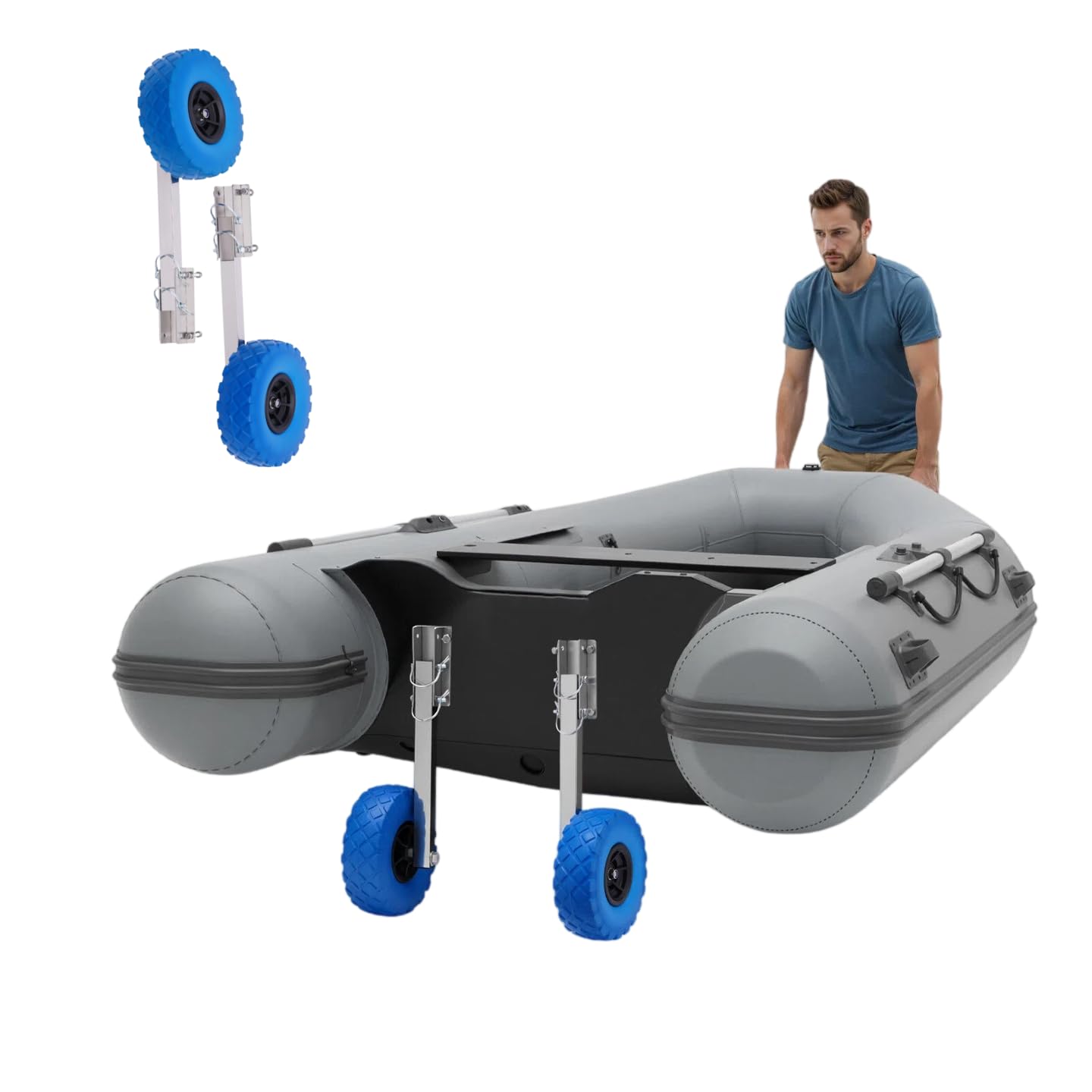 Roue de remorque de bateau pneumatique - Pneus de 25 cm avec capacité de charge de 150 kg - Universelles, faciles à monter - Roues de transport en acier inoxydable pour bateaux gonflables