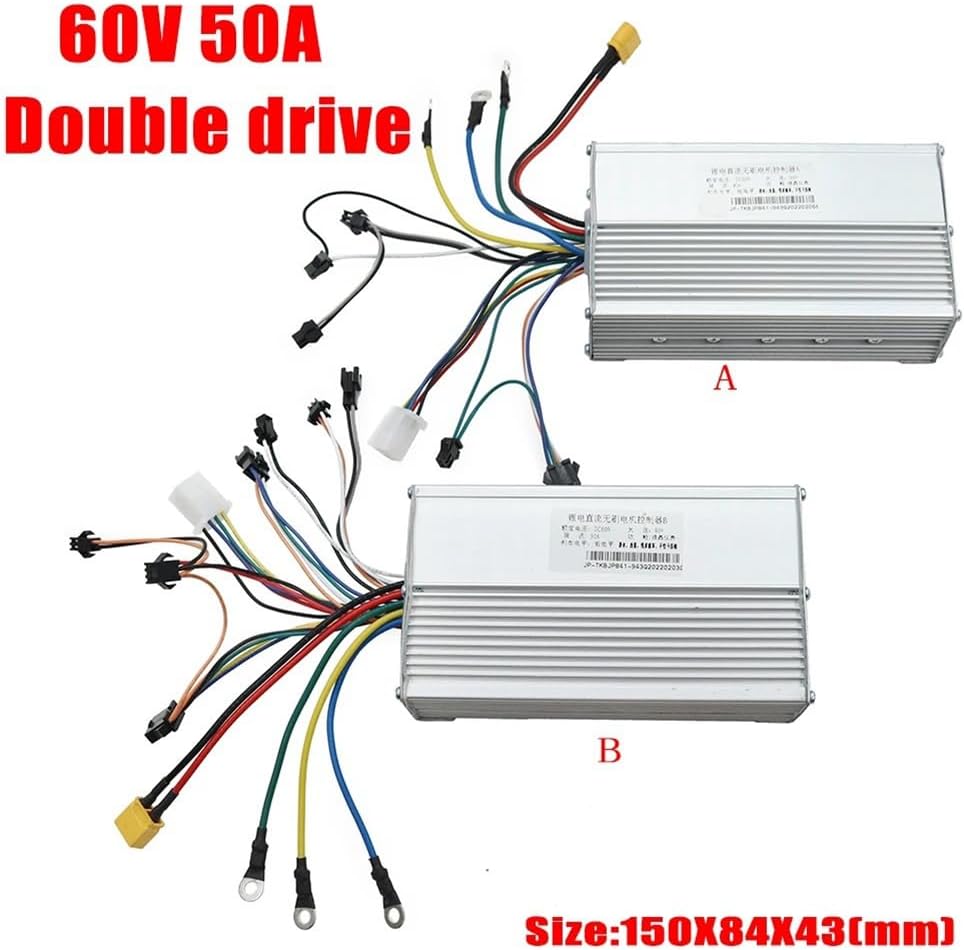 60V 50A Brushless Controller Dual Motor+36V-60V LCD Display Dashboard for Electric Scooter E Bike Replacement Accessories, Black&silver
