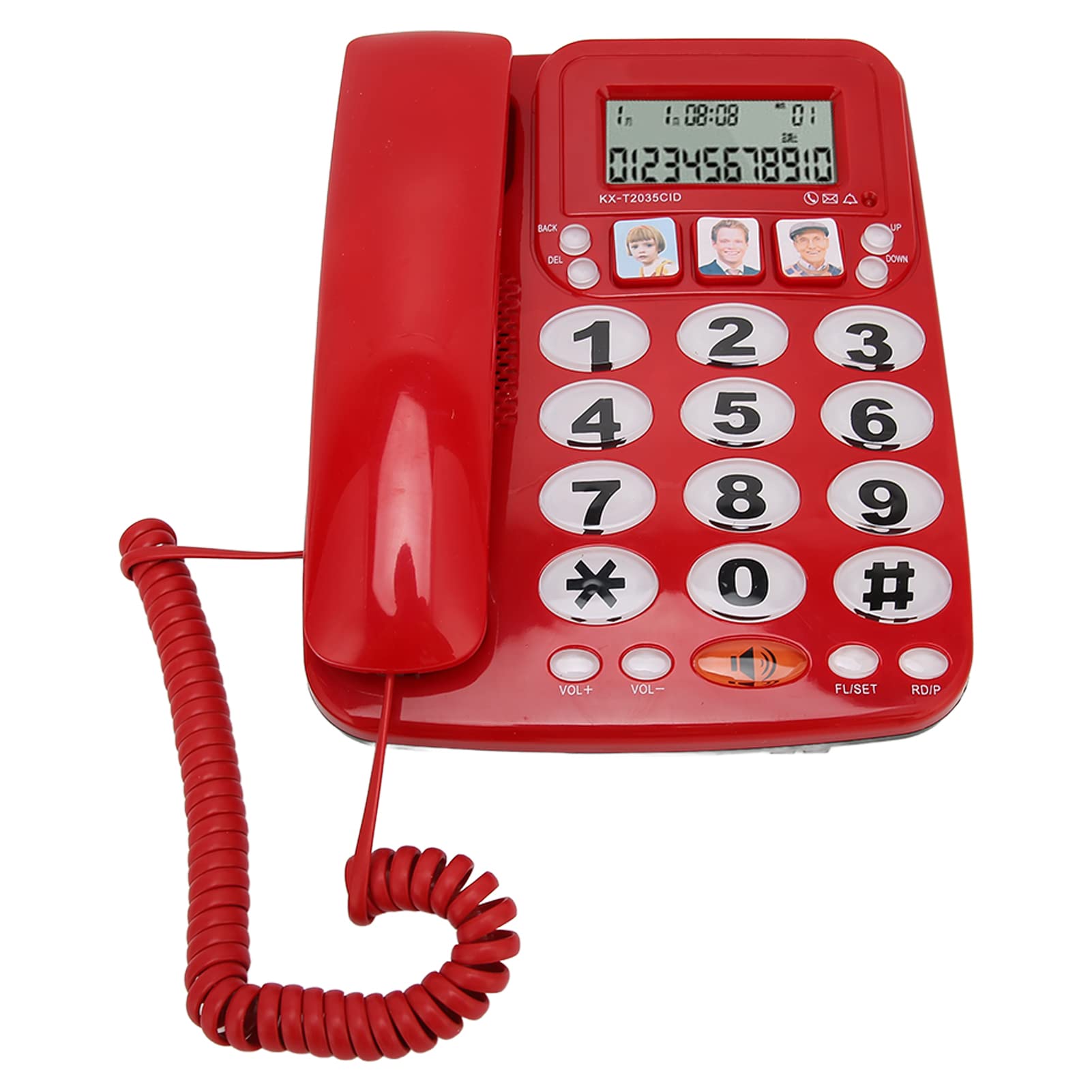 Telefon stacjonarny przewodowy, telefon stacjonarny z dużymi białymi przyciskami, regulacją głośności dzwonka i wyciszenia, identyfikacją dzwoniącego, klawiszem skrótu do przechowywania, do domu/hot