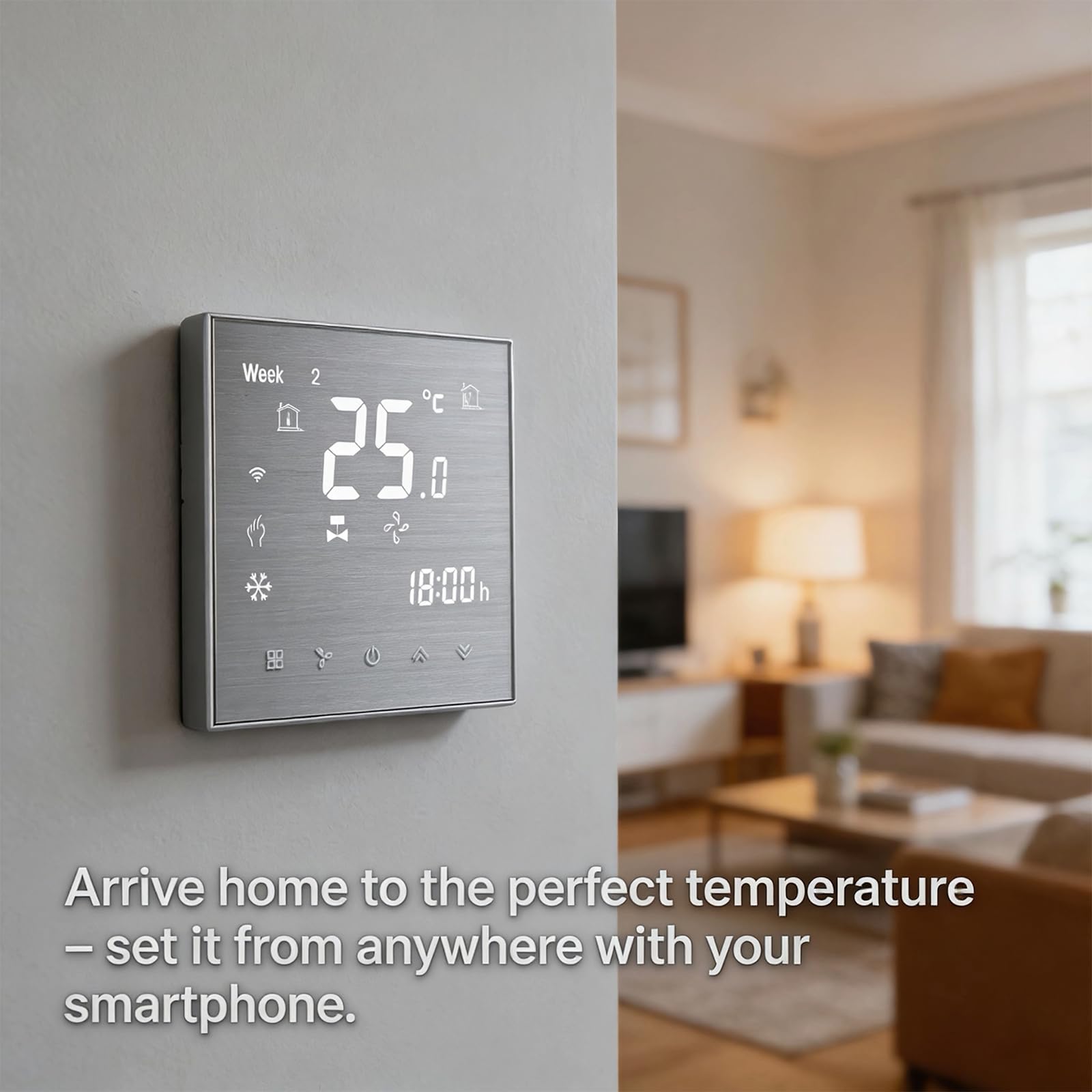Termostato WiFi 2 tubi climatizzazione programmabile Alexa | Termostato smart per climatizzazione con pannello spazzolato, controllo WiFi remoto e comando vocale