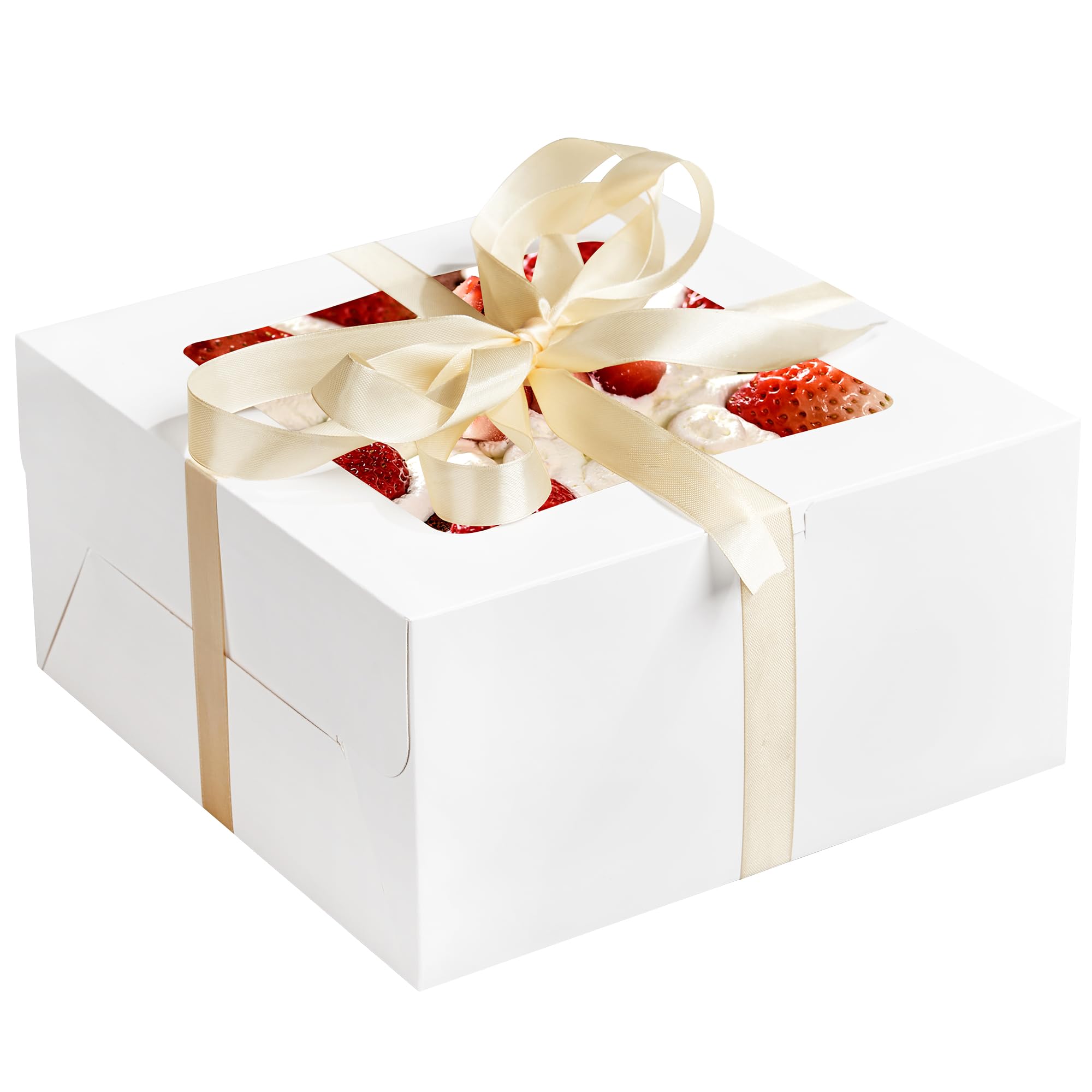 RACETOP 24 cajas para tartas con ventana, cajas de panadería blancas de 10 x 10 x 5 pulgadas, cajas de postre de galletas, caja de pastelería, caja cuadrada de cartón para pasteles, fiesta de