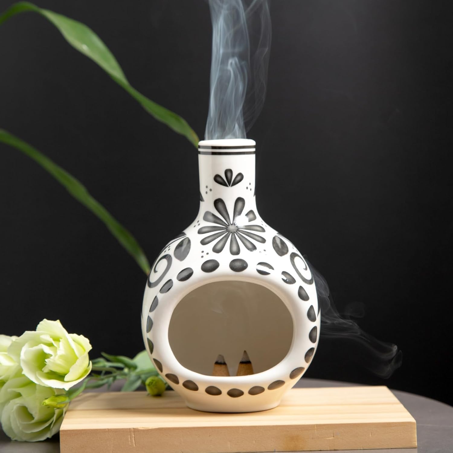 Bruciatore Artigianale Per Palo Santo In Ceramica Verde – Piatto Per Incenso E Salvia, Alto 12 Cm - 4