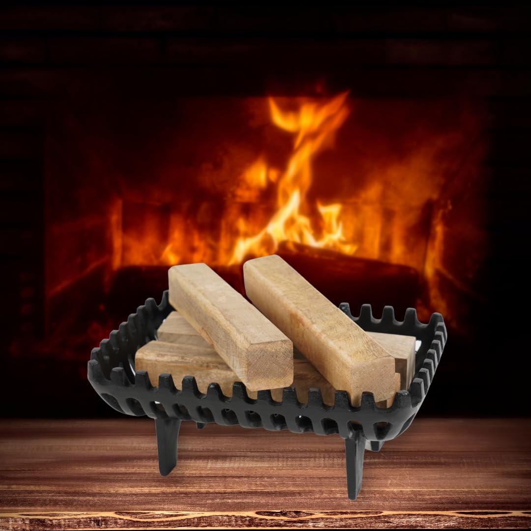 Caliente Cast Iron Fire Basket for Indoor & Outdoor Use – Heavy-Duty Traditional Fireplace Grate with Classic Design – Durable Cast Iron Construction for Long-Lasting Firewood Burning (Black, Medium)-image-38
