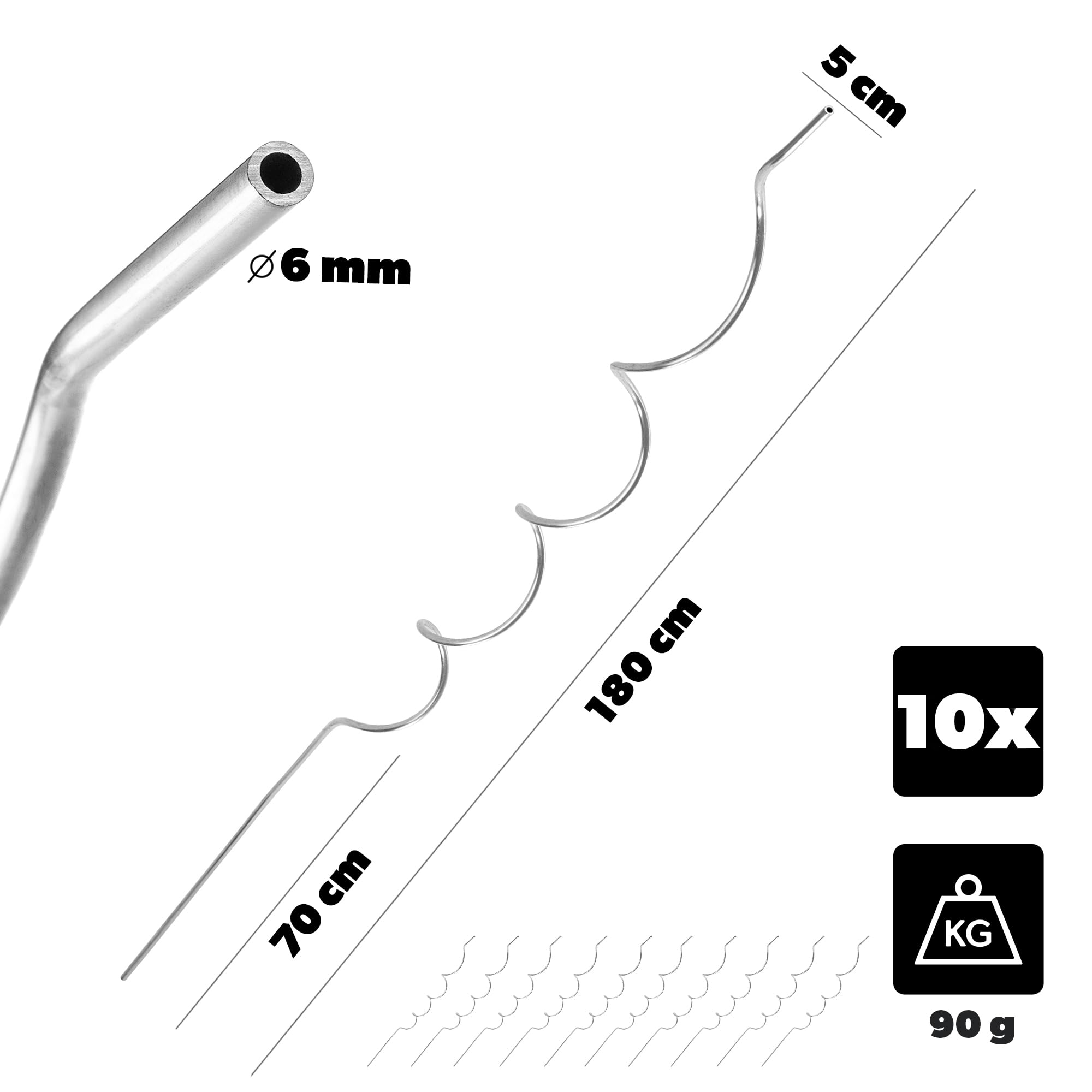 KADAX Set di 10 aste a spirale per pomodori, 180 cm x 6 mm, aste in alluminio, supporto per rampicanti per pomodori, spirale per pomodori, asta a spirale, pali per pomodori, aste per piante