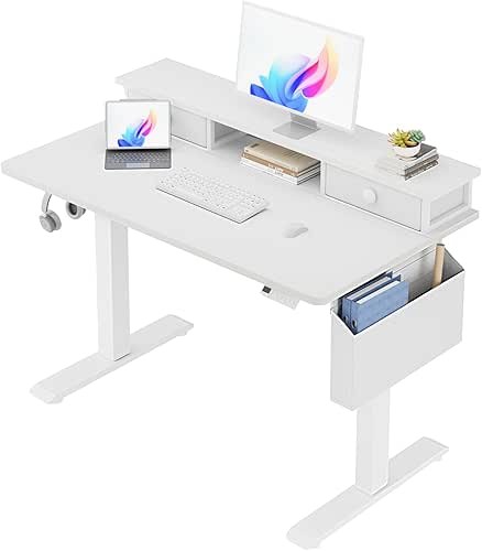 White Electric Standing Desk with Drawers - 40 Inch Small