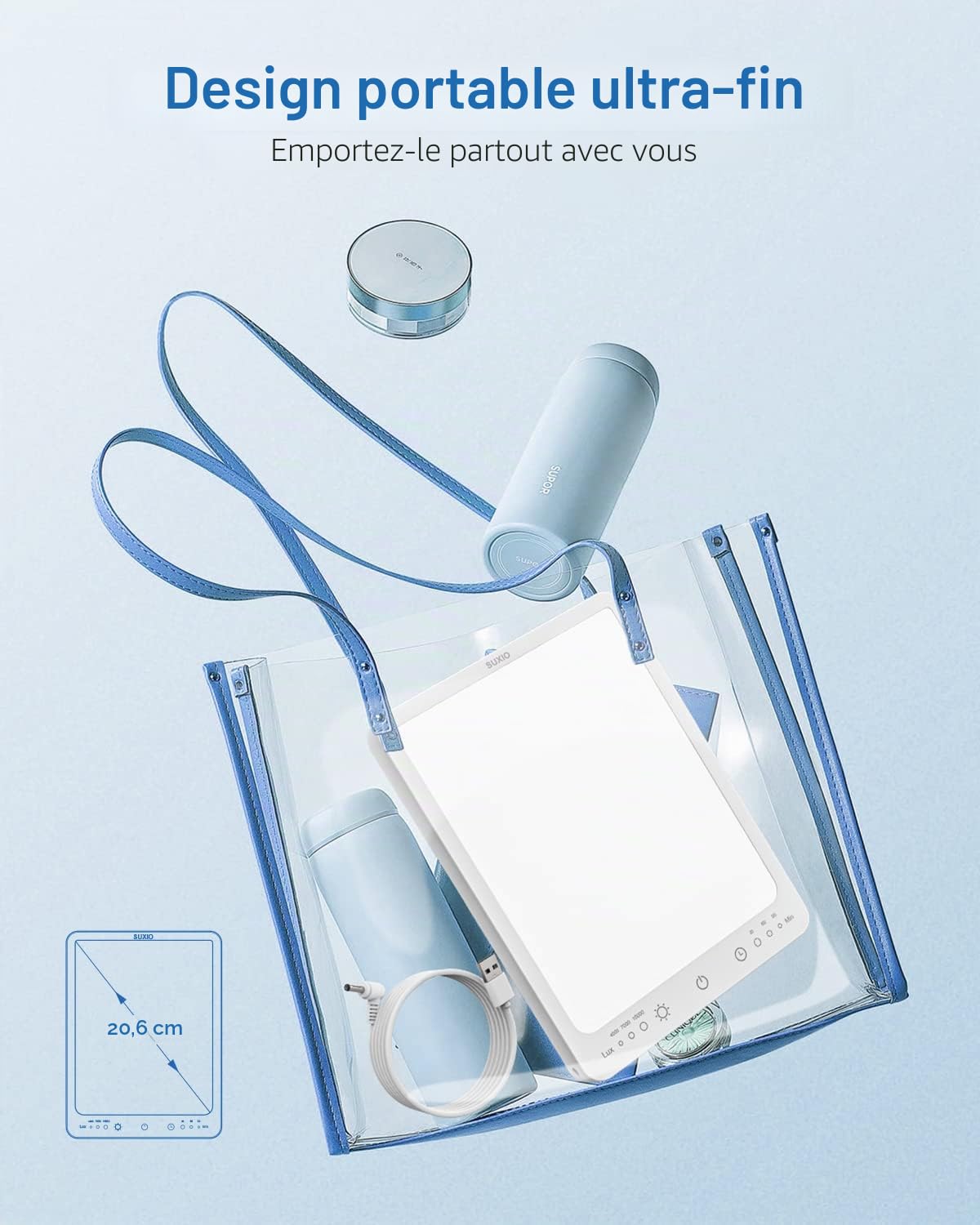 SUXIO lampe de luminothérapie - 10 000 lux, 3 modes, minuterie, lampe heureuse, lumière du jour tactile avec fonction de mémoire, boîte portable pour la maison