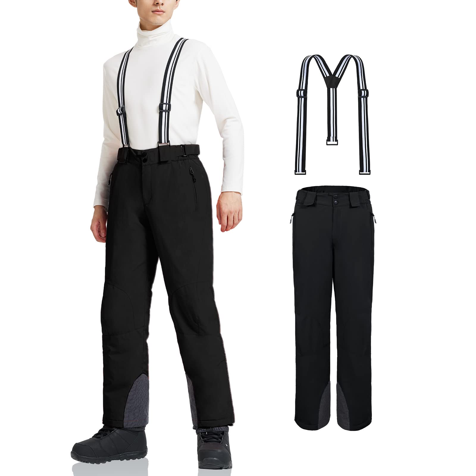 aoli ray Pantalon de Ski Homme Imperméable avec Bretelles Amovibles Pantalon de Snowboard Sangle Réglable Coupe l'hiver