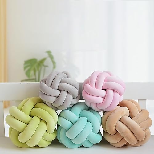 Miniatura 6 de huraty Cojín de nudo hecho a mano, almohada de nudo de felpa suave, almohada decorativa, cojín redondo de bola (verde esmeralda, 11 pulgadas)