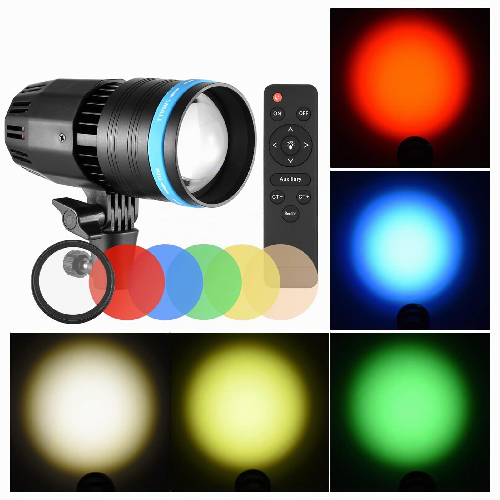 Andoer 50 W LED Videoluce continua, COB, luce fissa, 5500 K, dimmerabile, CRI90+, lente di ingrandimento integrata con telecomando, 5 filtri di colore per ritratto, matrimonio, fotografia di prodotti