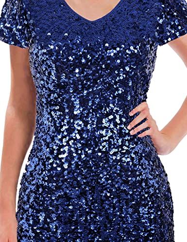 Image of MANER Women's Sequin Glitter Short Sleeve Dress Sexy V Neck Mini Party Club Bodycon Dresses