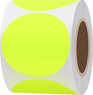 Hylabelest - Pegatinas redondas de color amarillo fluorescente de 5 cm, etiquetas de puntos de codificación de colores, total 300 por rollo (amarillo fluorescente, 2 pulgadas)