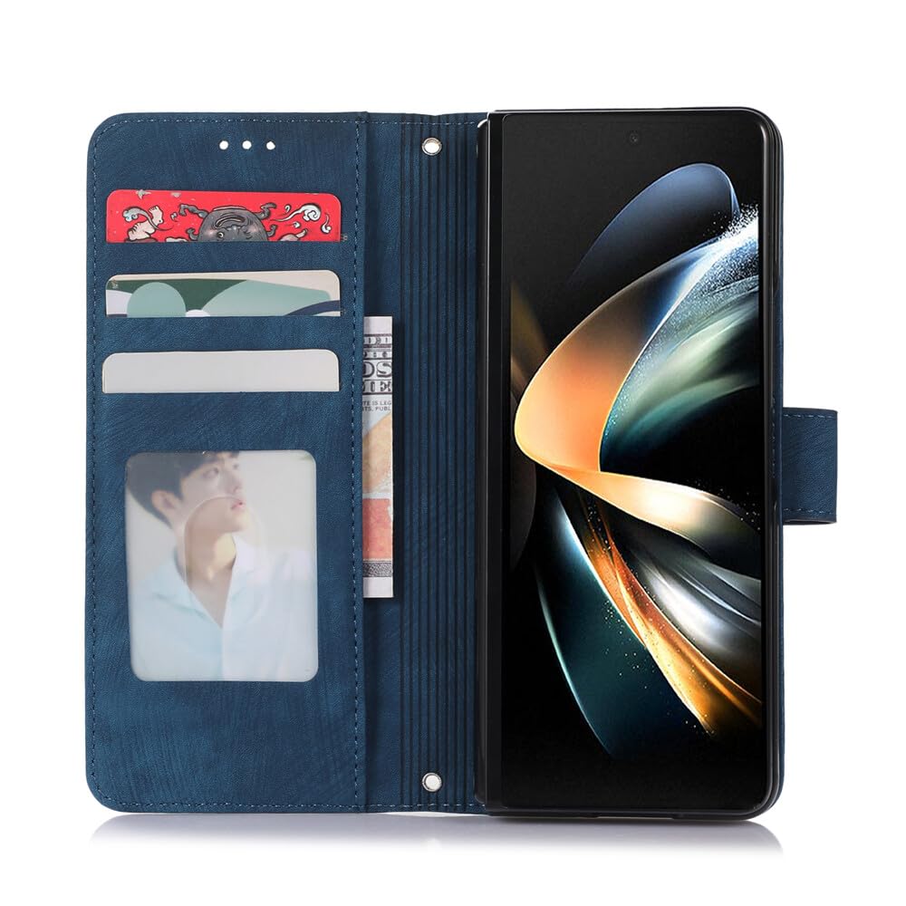 Generic etui kompatybilne z Samsung Galaxy Z Fold 8 Ultra (kolor: niebieski) skórzany portfel na karty z klapką uchwyt na długopis retro etui na tył