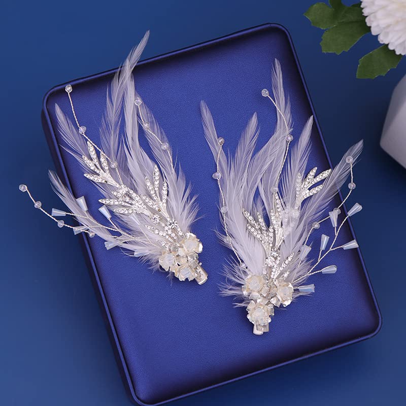 2PCS Feather Hair Clips for Women Girl Vintage White Feather Hair Piece Swan Accessories Bridal Wedding Fascinator Hair Clips Barrettes - Image 5