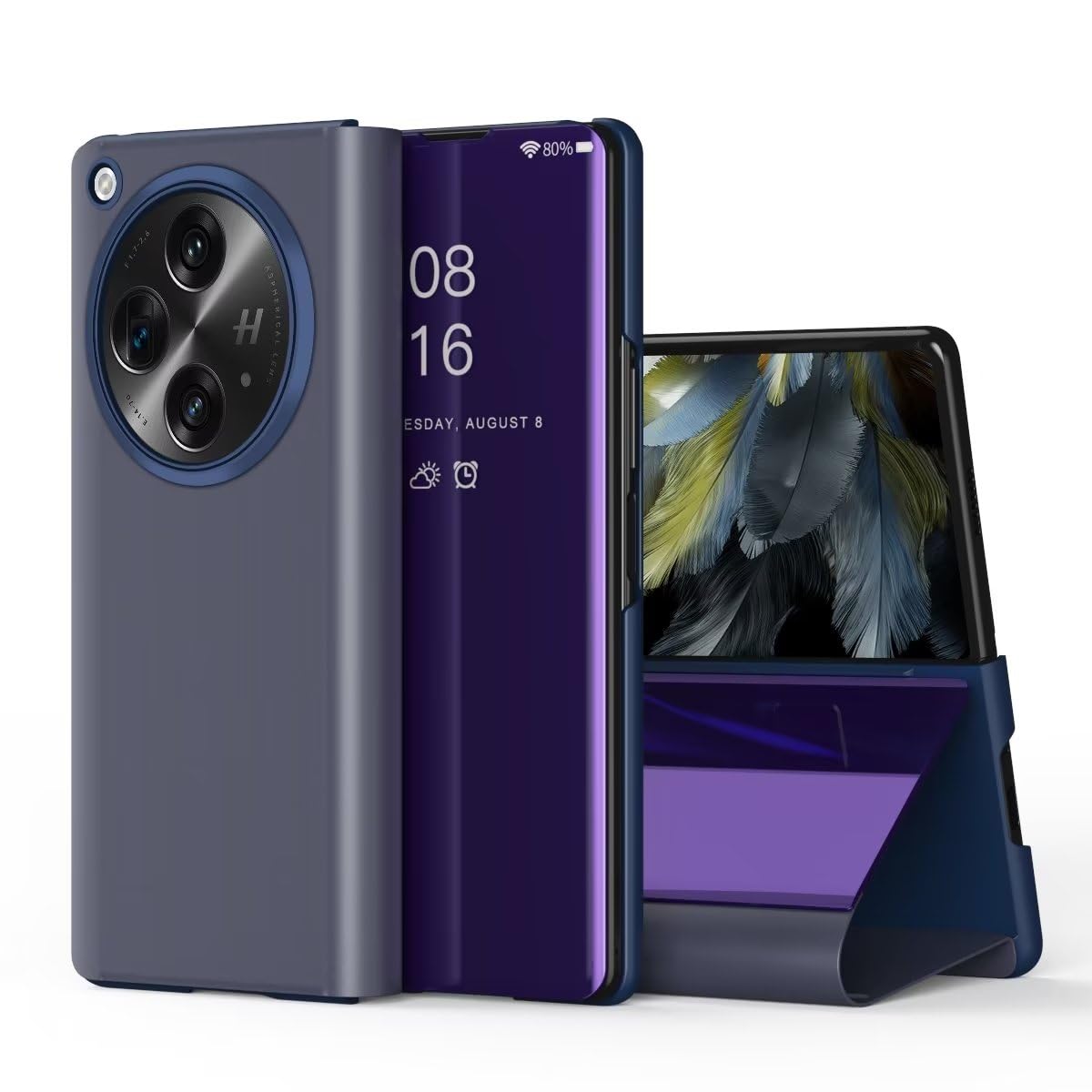 YKNIUFLY Etui na telefon komórkowy do OnePlus Open, funkcja stojaka, lustrzana powłoka na całe ciało, 360°, Smart Cover etui ochronne do OnePlus Open. (fioletowe)