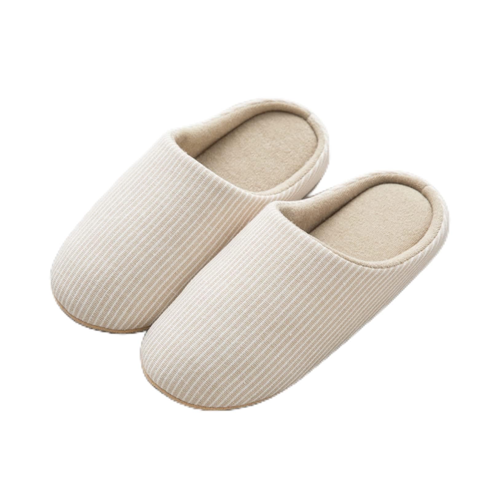 Genérico Pantuflas De Felpa A Rayas, Antideslizantes Y Cálidas