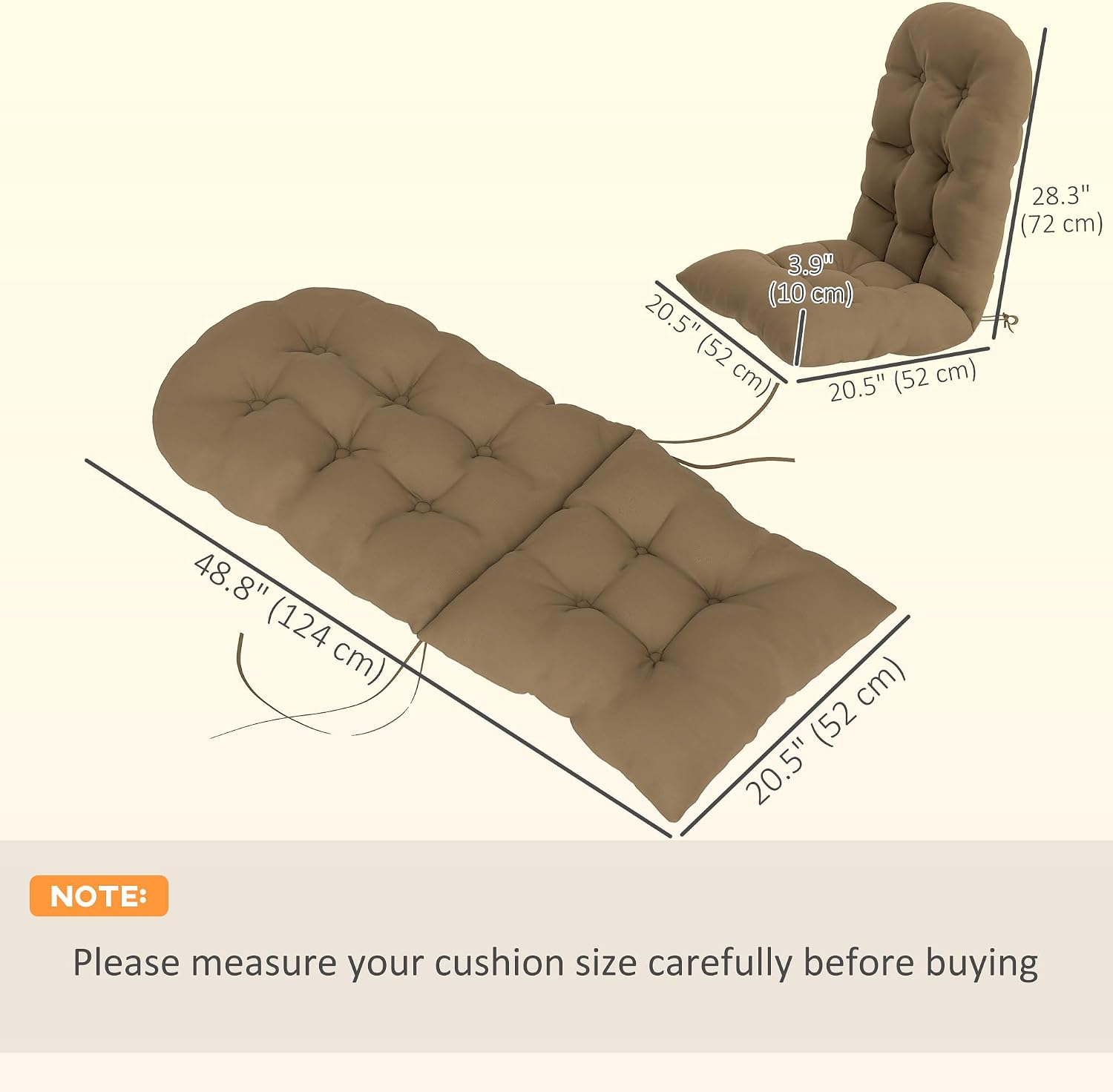 Outsunny Outdoor Adirondack Chair Cushions Set of 2, Tufted High Back Patio Chair Cushions with Ties, Non-Slip Replacement Seat Pads for Adirondack Chairs, Khaki