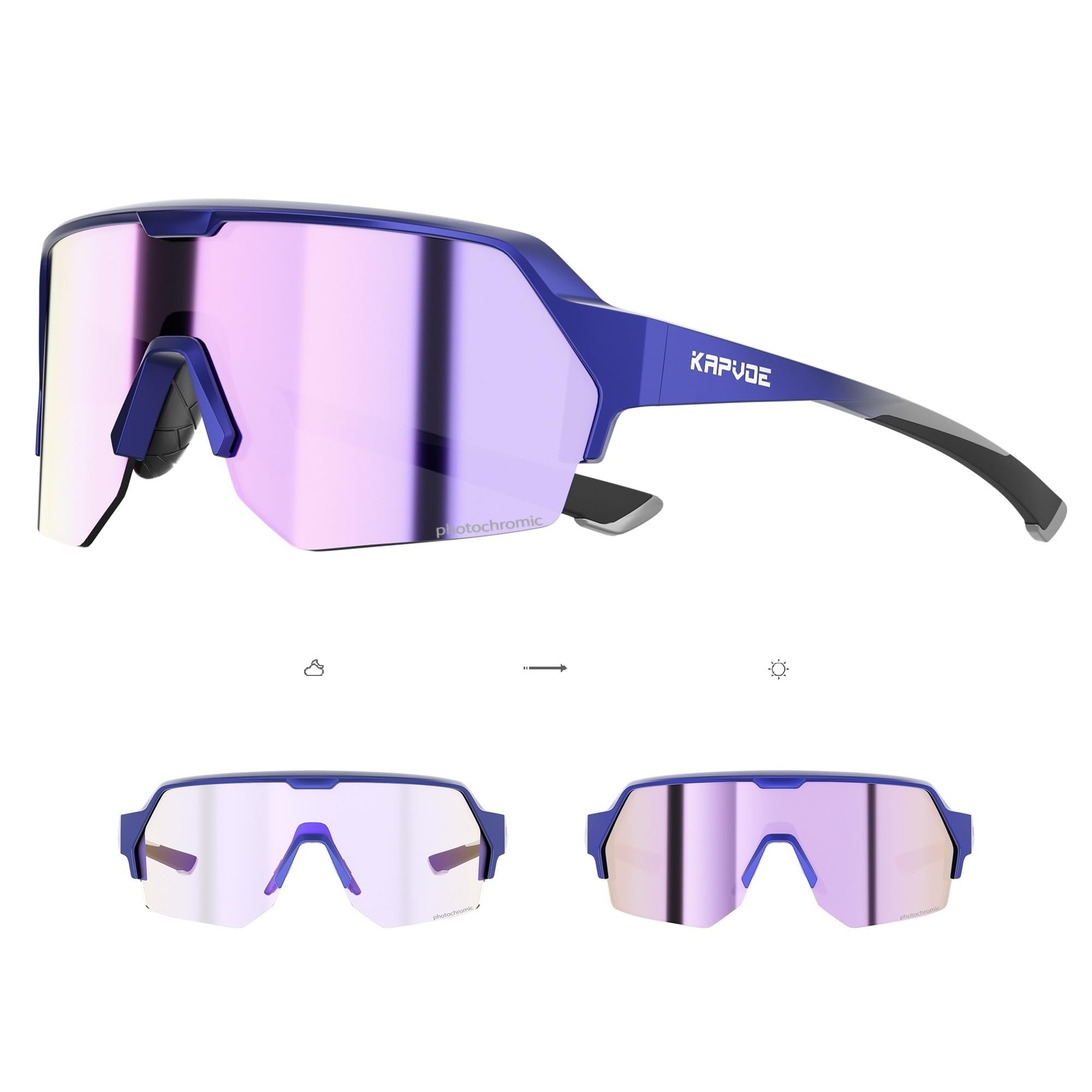 KAPVOE Occhiali Ciclismo Fotocromatici con Protezione UV400 Occhiali da Sole Sportivi Uomo Donna per Mountain Biking Running MTB K360