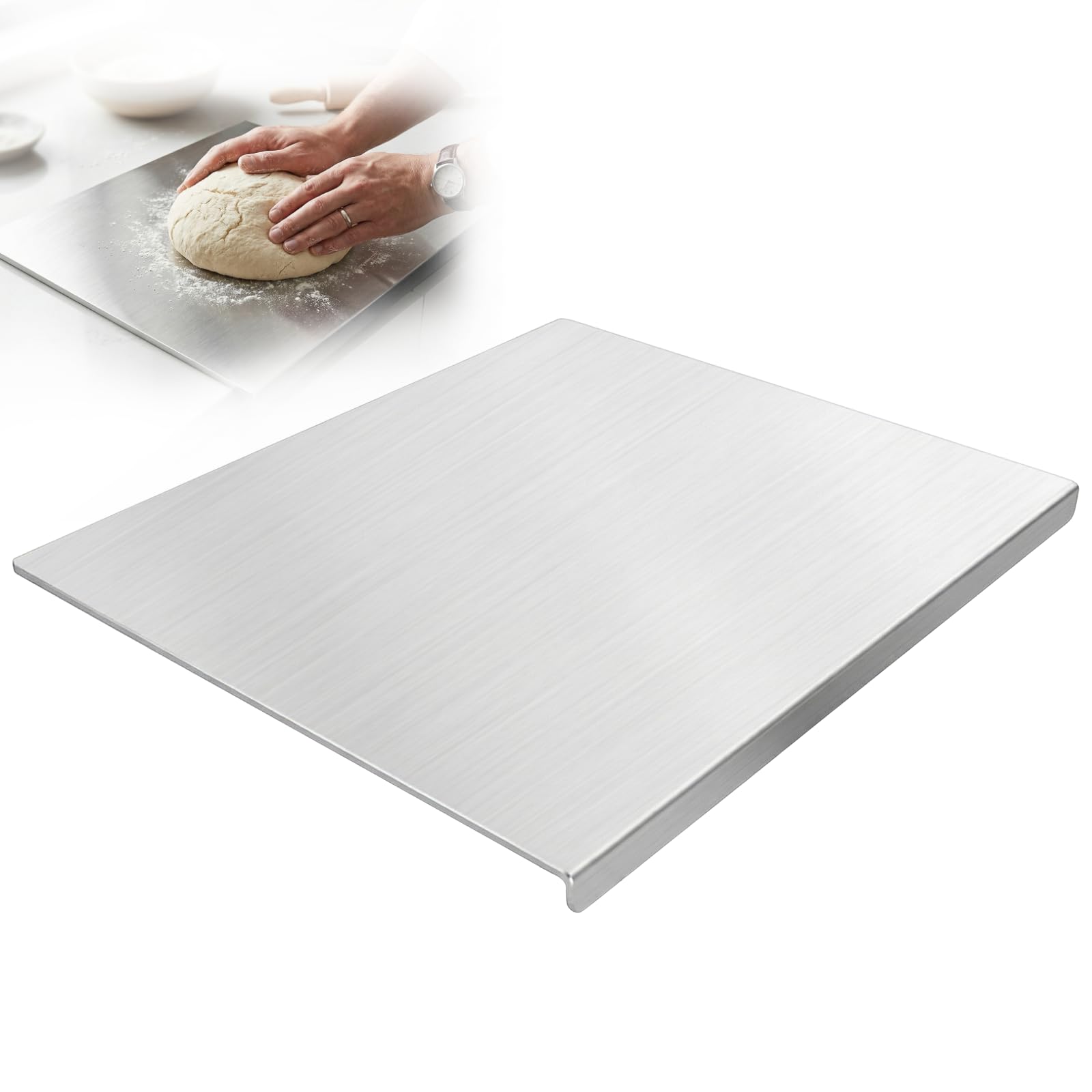 Tabla de Cortar Acero Inox 30x40cm, Superficie de Trabajo Inoxs, Tabla de Amasar Acero Inox 304, Antioxidante, Antibacteriana, Borde Tope, Antideslizante, Para Masa, Pizza, Pan, Carne, Verduras