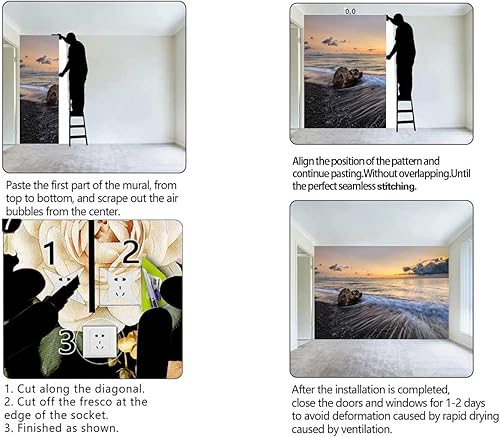 Miniatura 4 de Papel tapiz de pared para despegar y pegar, diseño de playa costera, decorativo, vista al mar, cielo, sala de estar, espacio animado (W) 137.8