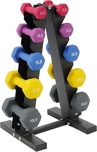 Miniatura 1 de Fitvids Neoprene Coated Dumbbell Set with Rack, Free Hand Weight Set For Home Gym Workout, Anti-Slip, Anti-roll, 20LBS, 32LBS, 50LBS and 56LBS Sets,