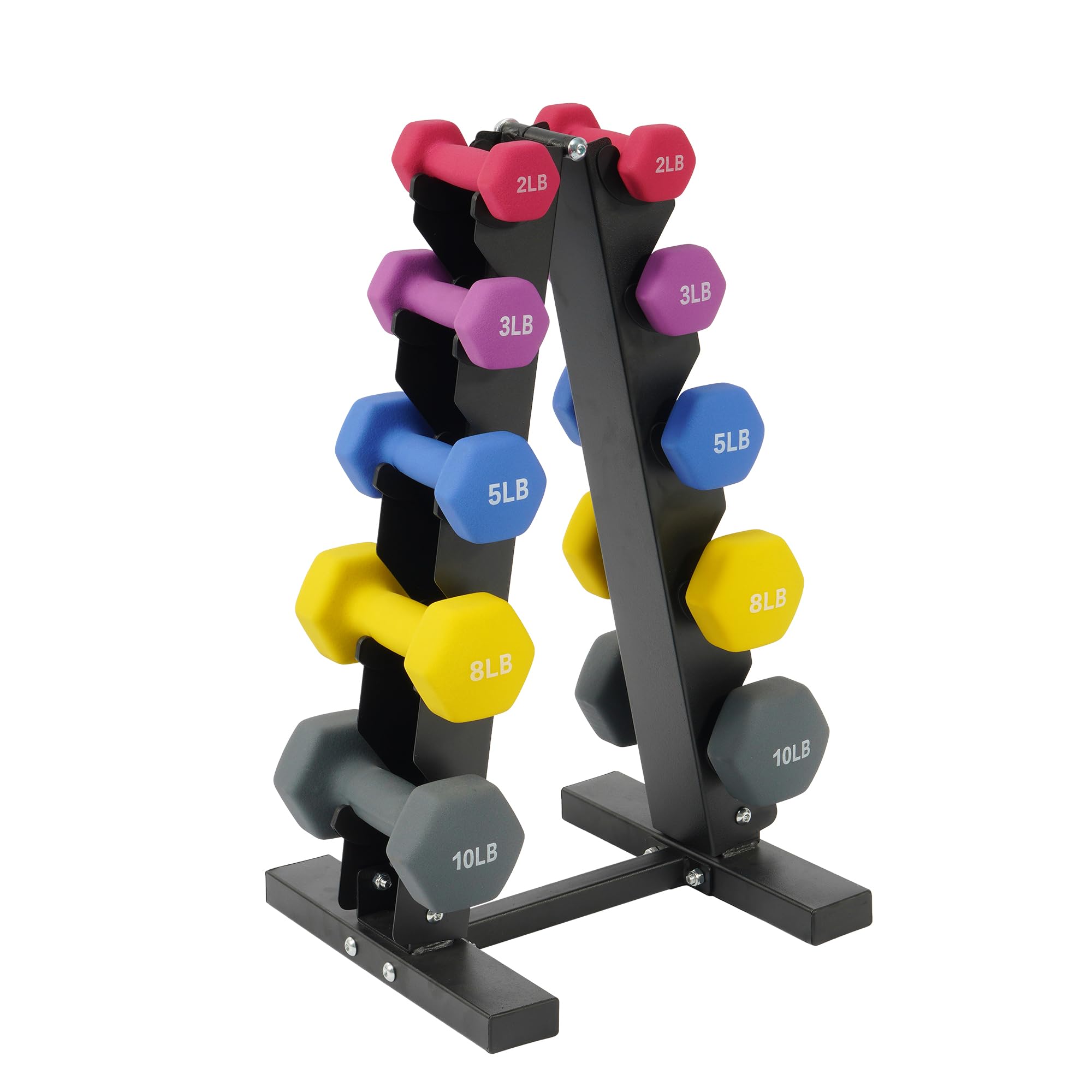 Fitvids Colored Neoprene Dumbbell Set with Rack, Multiple Weight Options, 20LBS, 32LBS, 50LBS, 56LBS Sets