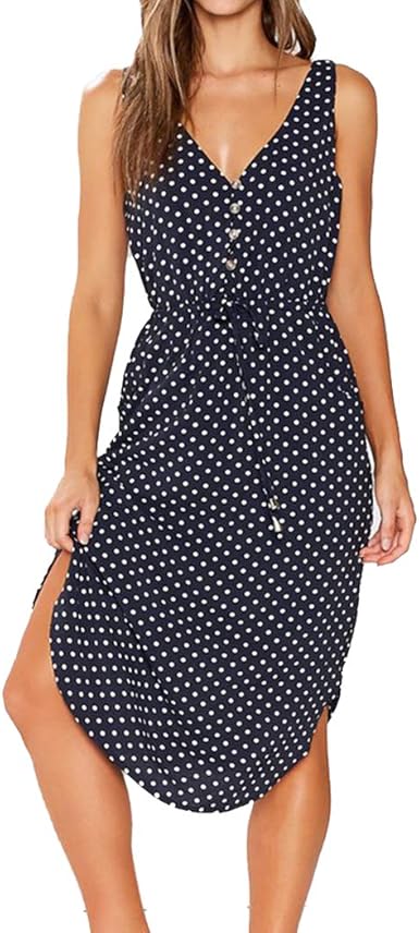Sleeveless polka dot v neck dress Clearance