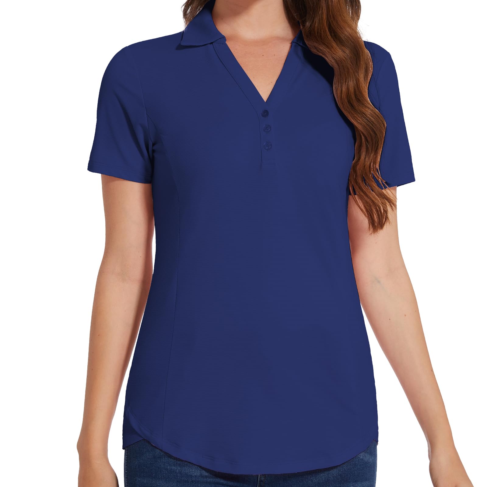 Women's Polo Shirt 3/4 Long Sleeve Golf Quick Dry T Shirts UPF 50+ Athletic Casual Work Shirts Tops for Women XX-Large Short Sleeve-navy Blue