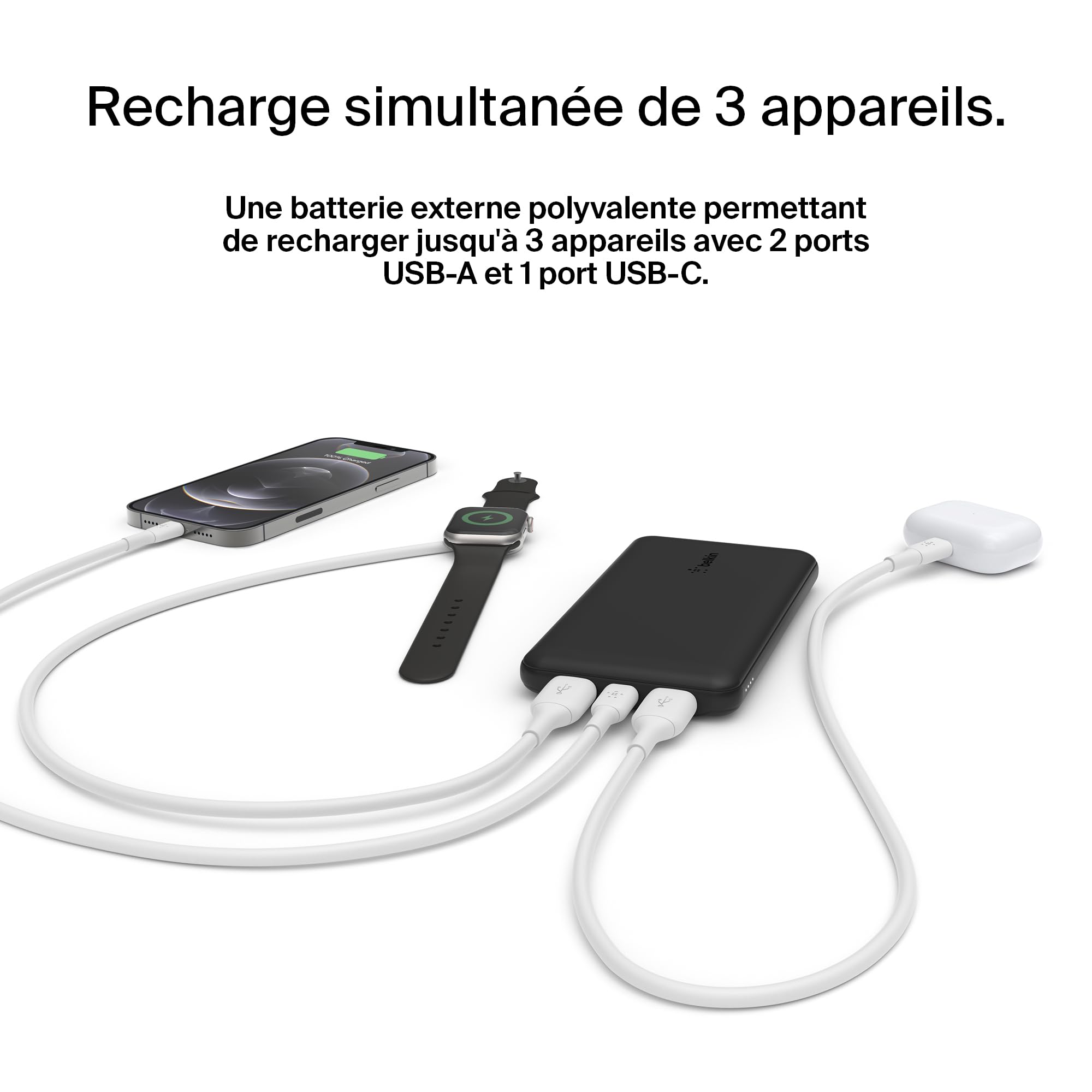 Belkin Batterie Externe USB-C (10 000 mAh avec 1 Port USB-C Et 2 Ports USB-A, Jusqu'à 15 W, pour IPhone, Android, AirPods, IPad, Etc.) â€“ Noir (Lot de 2)