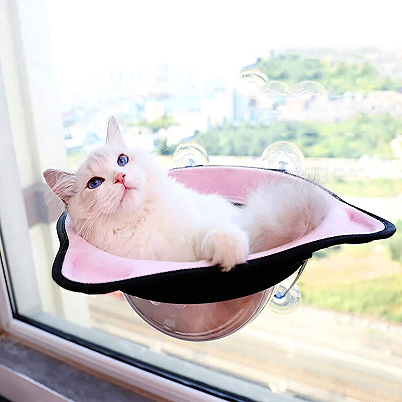 Hamaca de Gato para VentanaCama para gatos, hamaca para gatos, cama colgante para mascotas, perchas para ventanas de gatos, asiento para gatos, hamaca para gatos con ventosa de 37 x 37 cm, duradera pa