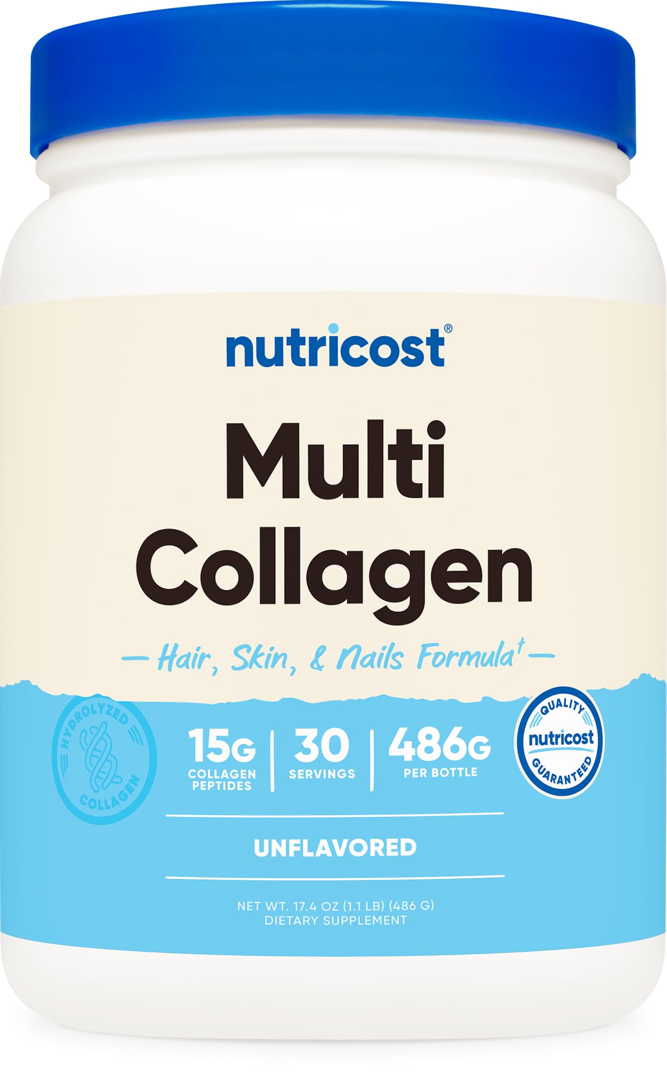 Nutricost Multi Collagen Protein Complex (Unflavored, 30 Servings) - Hair, Skin and Nails Supplement with Biotin, Hyaluronic Acid, and Collagen Peptides