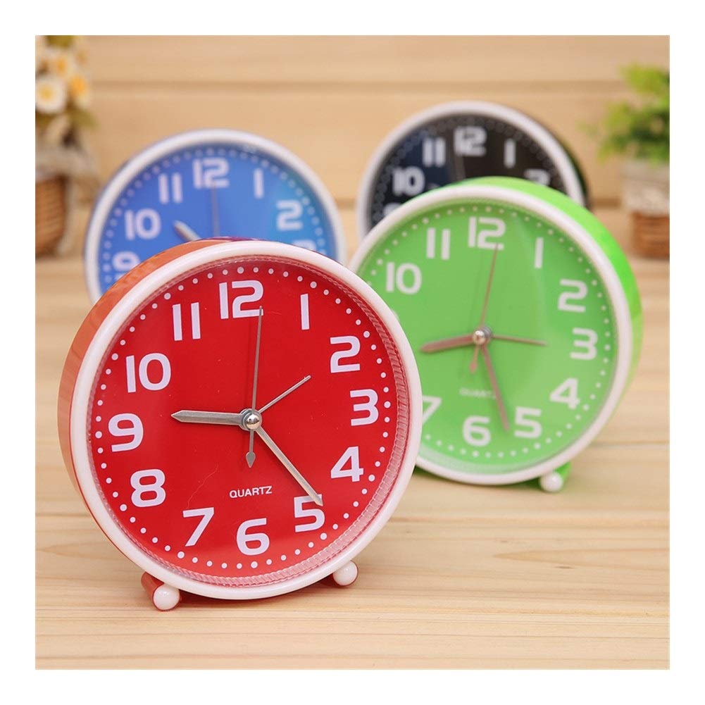 Modern Stylish Decoration Alarm Clock Alarm Clock Home Portable Cute Cartoon Dial Number Round Children's Desk Children Clock (Color : Green)