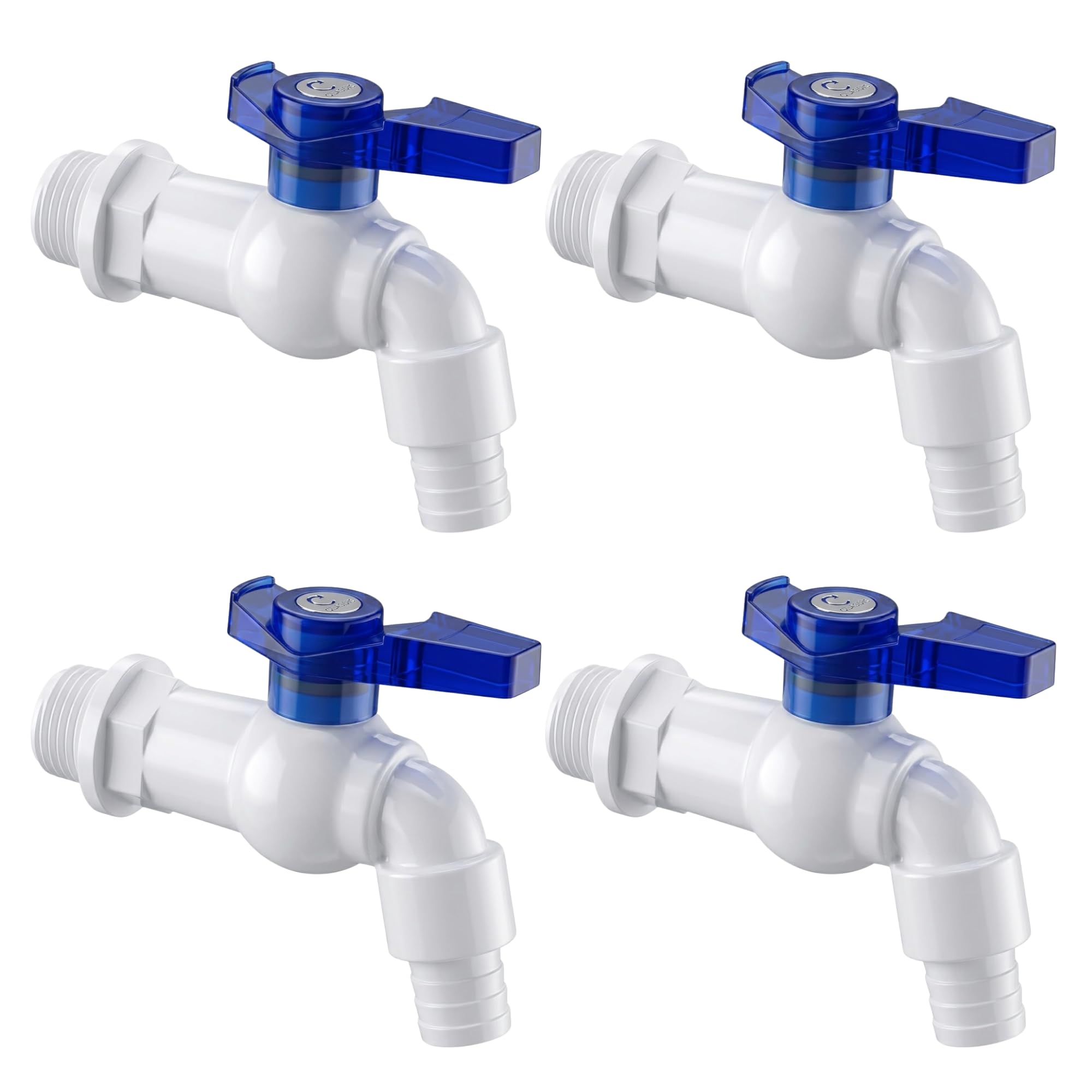 Blue Nozzle Bib Cock Tap | 1/2 Inch Wall Mount Plastic Water Tap with Hose Connector | Quarter Turn Leak Resistant Faucet for Garden Kitchen Washing Machine (Pack of 4)-picture-16