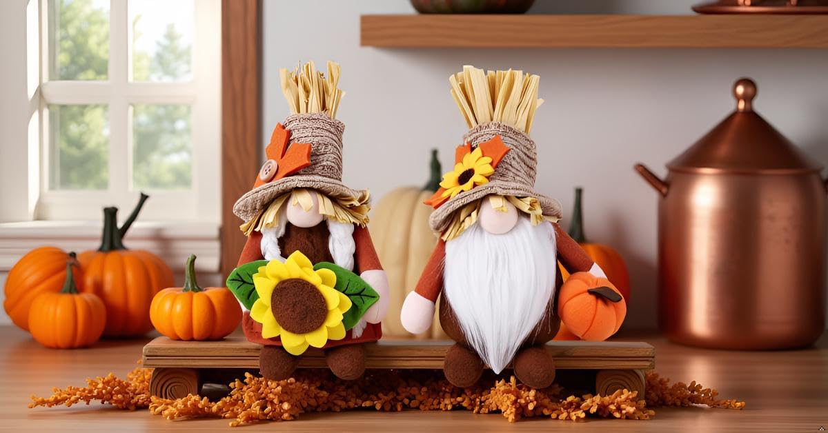 2pcs Fall Thanksgiving Gnomes Plush Decorations for Home, Cute Thanksgiving Gnomes Plush Pumpkin Maple Leaves Fall Gnome Set Home Indoor Table Tiered Tray Decor, Harvest Autumn Holiday Decoration Gift - Image 4