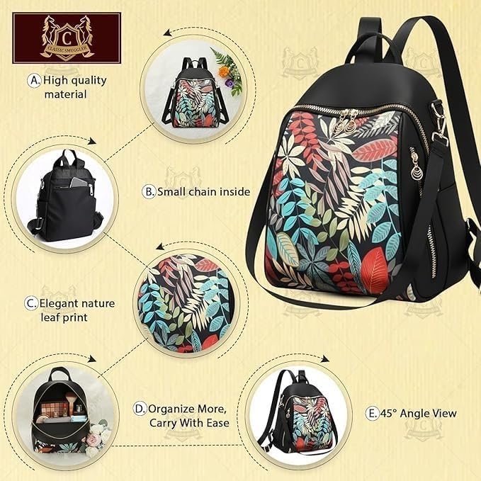 Image of Premium Designer Women's Backpack Purse - Stylish Nylon Backpack for Women, Fashion Travel Daypack with Anti-Theft Pocket, Lightweight & Durable Travel & Office Bag with Gold Zipper