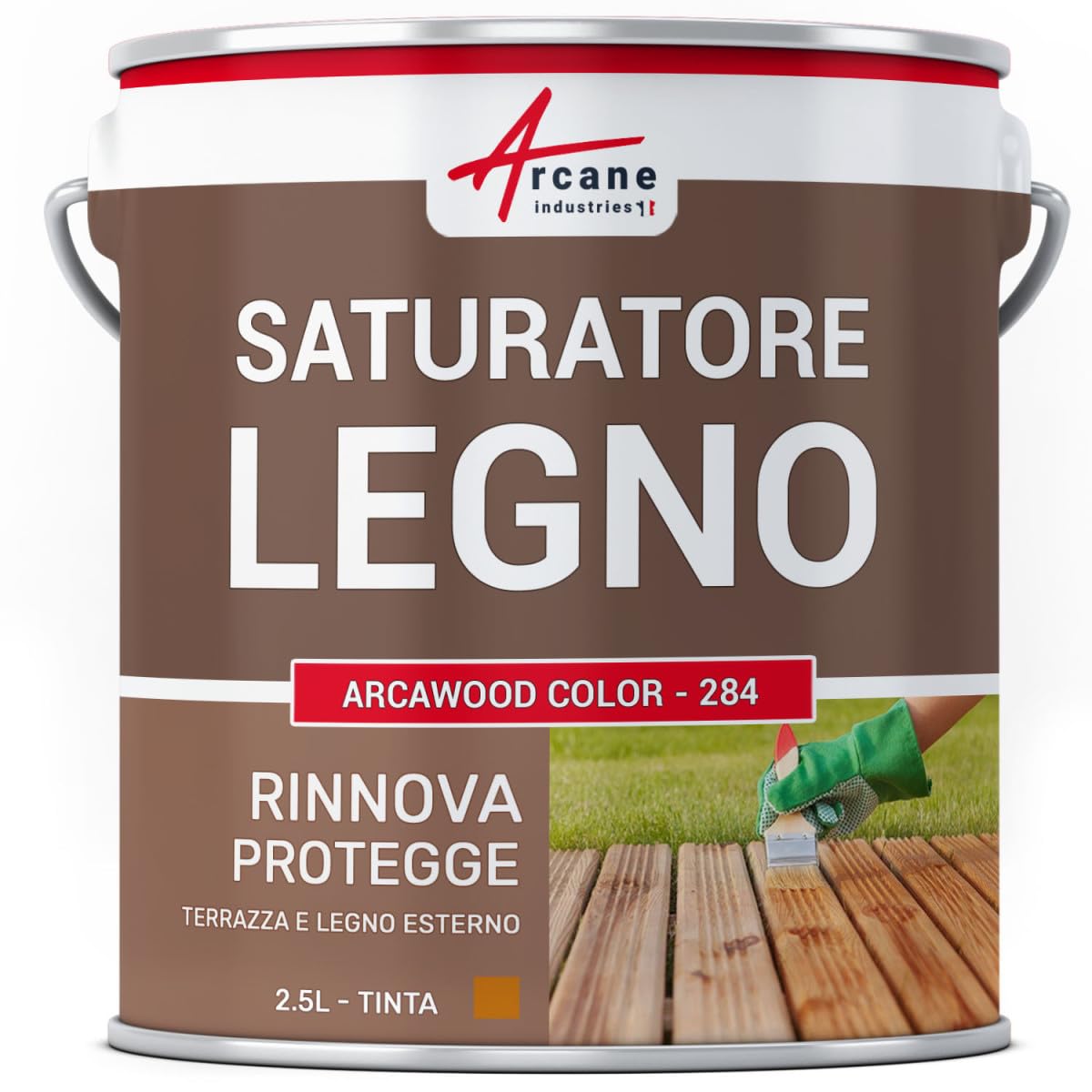 Saturatore per legno, a base di oli naturali vegetali - ARCAWOOD COLOR 284-2,5 L (fino a 12,5 m²) Pino dell'Oregon - Tinta Arancione - ARCANE INDUSTRIES