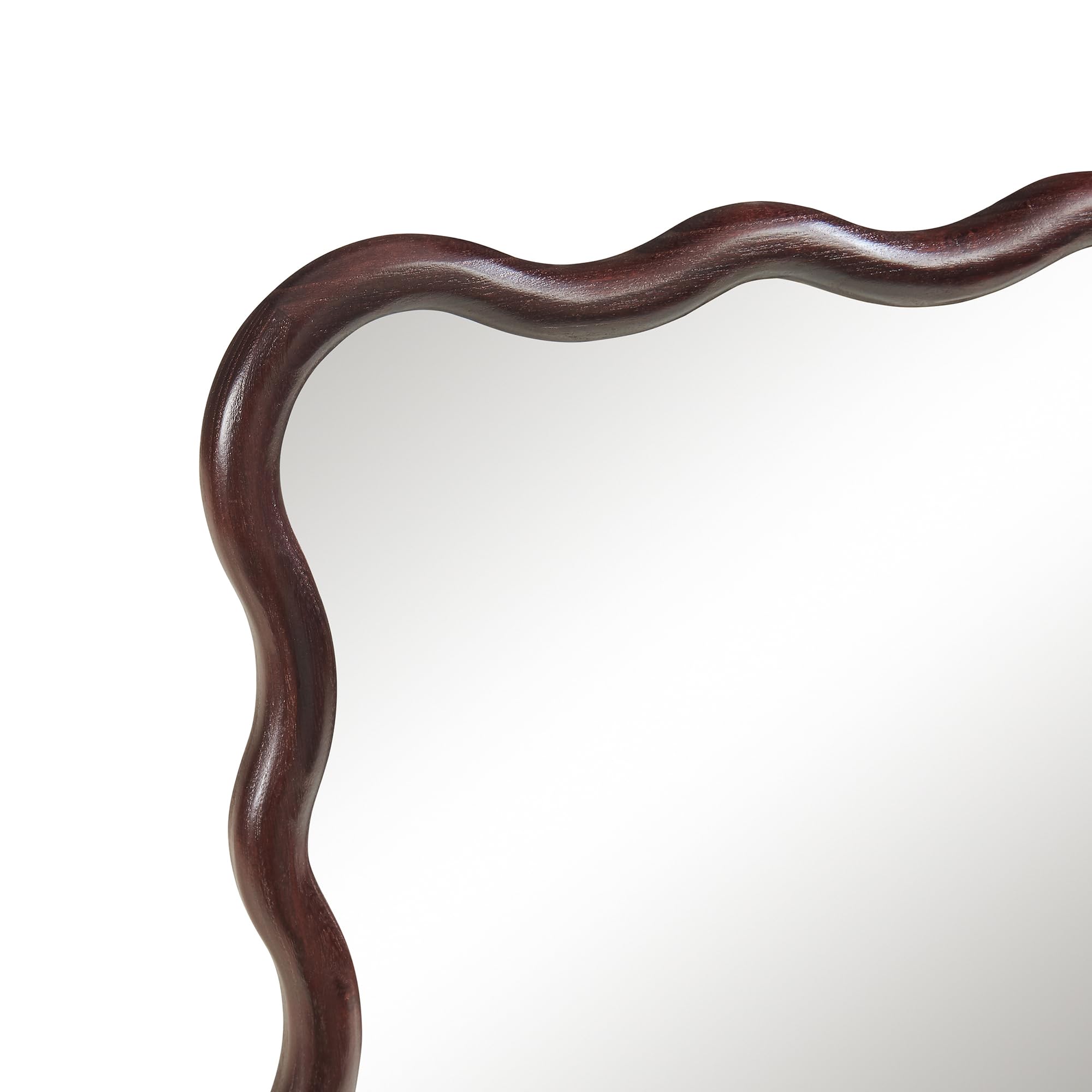 [en.casa] Espejo de Pared Porloskid Espejo Mural con Marco de Madera para Pasillo Salón Dormitorio Decoración Diseño Único Ondulado 90 x 60 cm - Marrón Oscuro