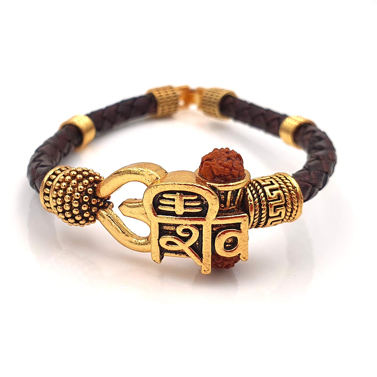 Youstylo Shiv Rudraksha Gold Plated Vegan Leather Kada Traditional Designer Good Luck Cuff Bracelet (B08KPW7PJP) Amazon Price History, Amazon Price Tracker