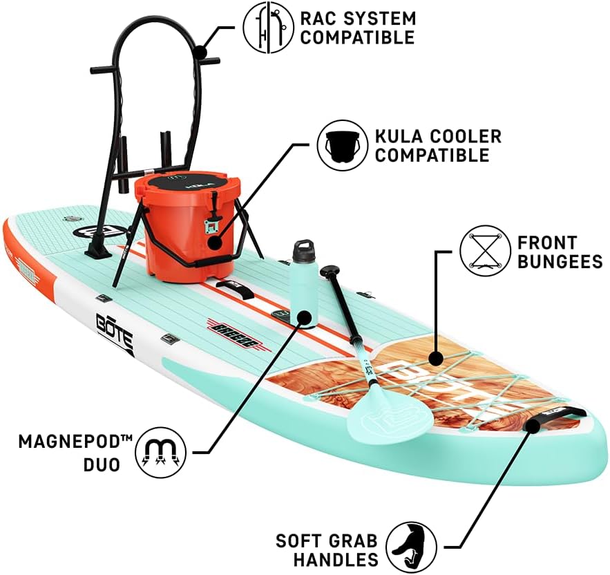 BOTE 11' FT 6" Breeze Aero Inflatable Stand Up Paddle Board, MAGNEPod Compatible Blow Up iSUP Great for Adults Kids Family Travel Friendly Multiple Sizes Color Options