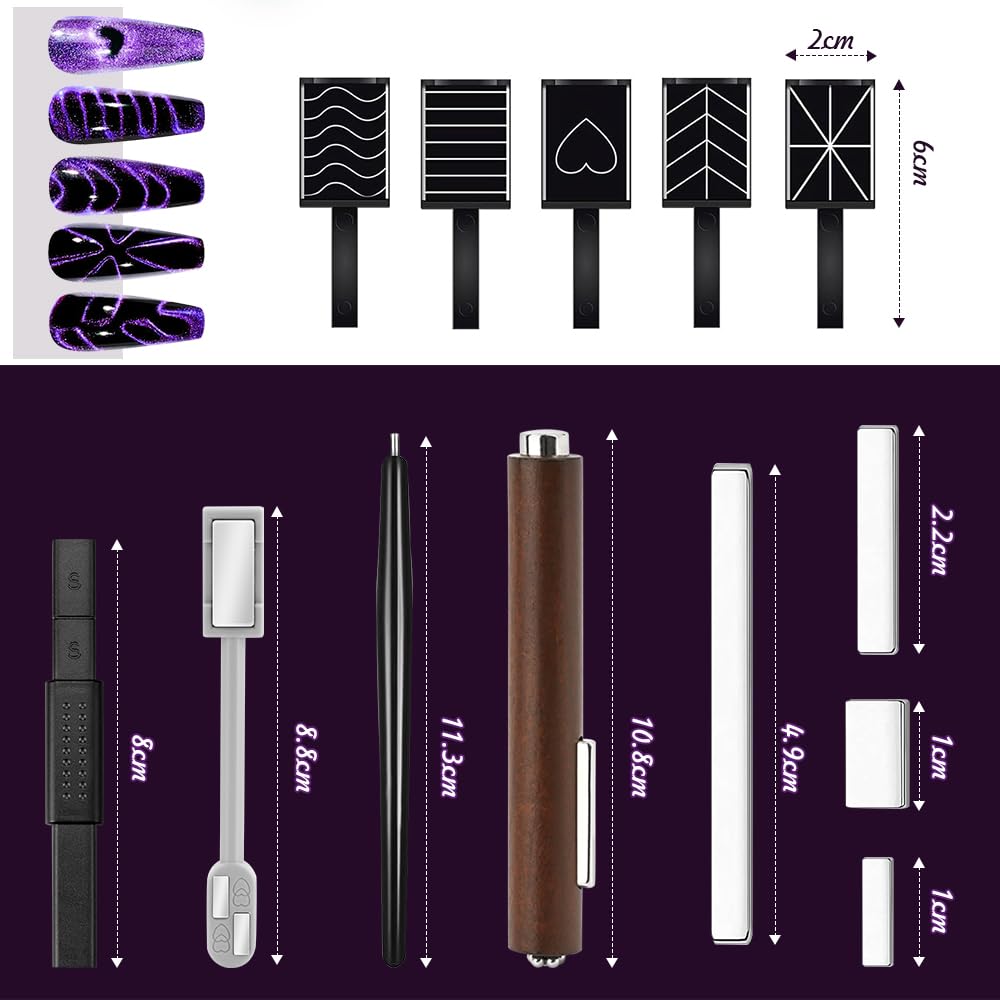 14Pcs Nail Magnet Set,Cat Eye Gel Nail Polish Magnet Wand,3 In 1 Nail Magnet Wooden Enclosure,DIY Nail Art Manicure Tool for 3D Halo Cat Eye Effect,Nails Cat Eye Design Tools Manicure Accessories - Image 2