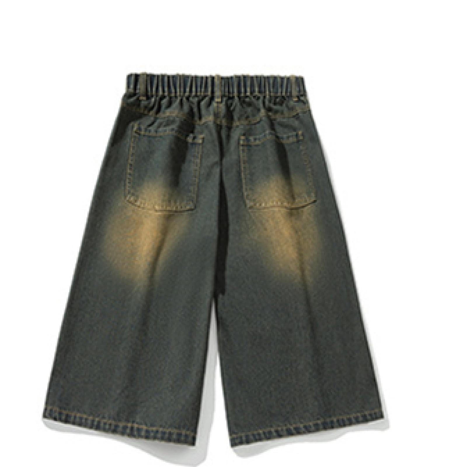 Pantaloncini Short Uomo Jeans Corti A Gamba Larga per Gli Uomini retrò Gamba Dritta Pantaloni di Media Lunghezza Semi Elastico in Vita Pantaloncini Casual Larghi