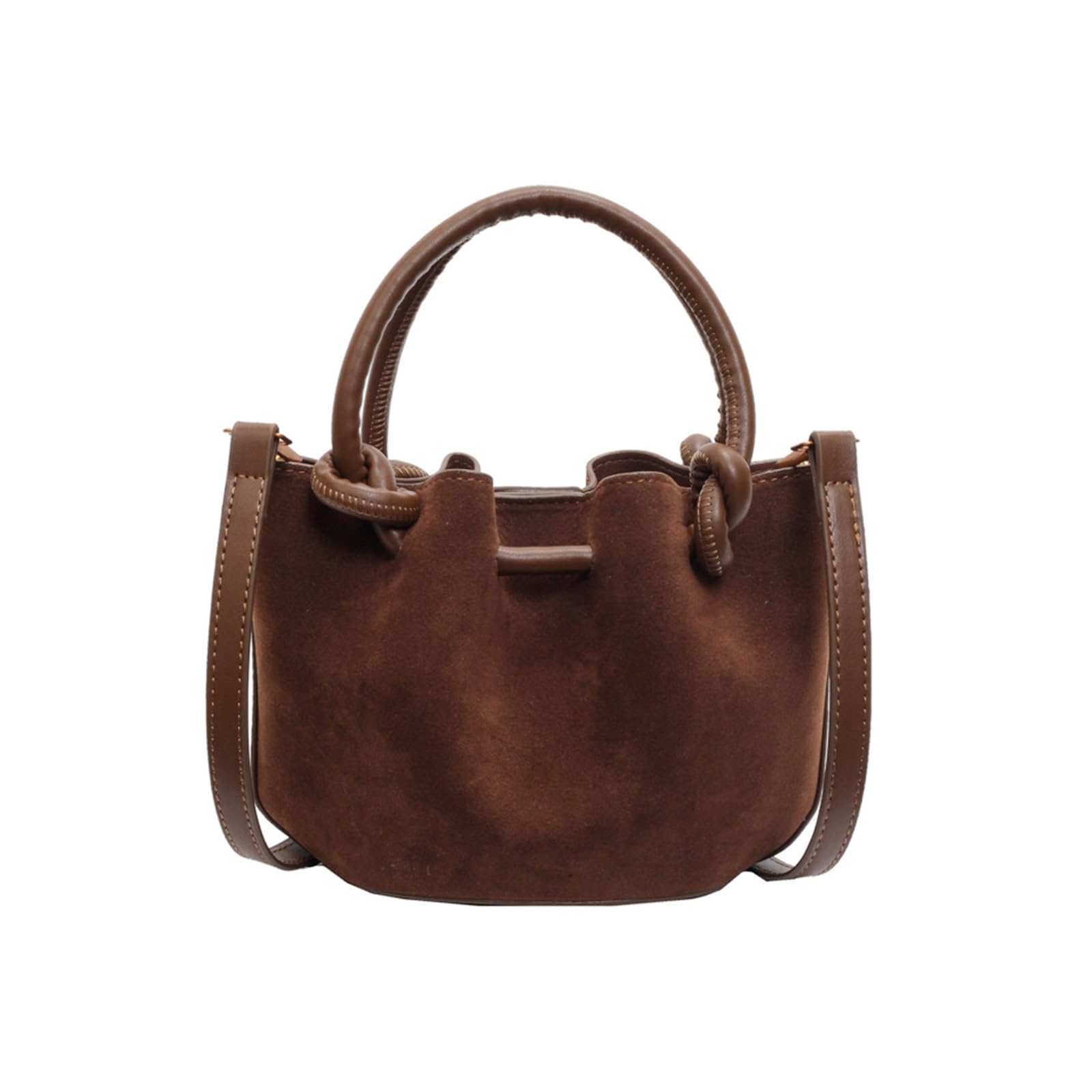 CORIOS Bolsa de Cubo con Cordóne para Mujer PU Cuero Bolso de Mano Impermeable Bolsos de Hombro Pequeña Bolsa Shopper Elegante Bolso Tote Moda Bolso Bandolera Trabajo Viajes Bolso Cruzados Marrón
