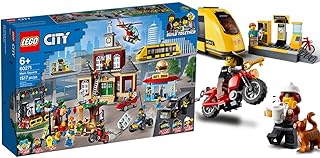 Lego City Main Square 60271 Set with 1517 Pieces Featuring a Town Hall, Diner, Limo, Park, Tram and Helicopter from City Adventures