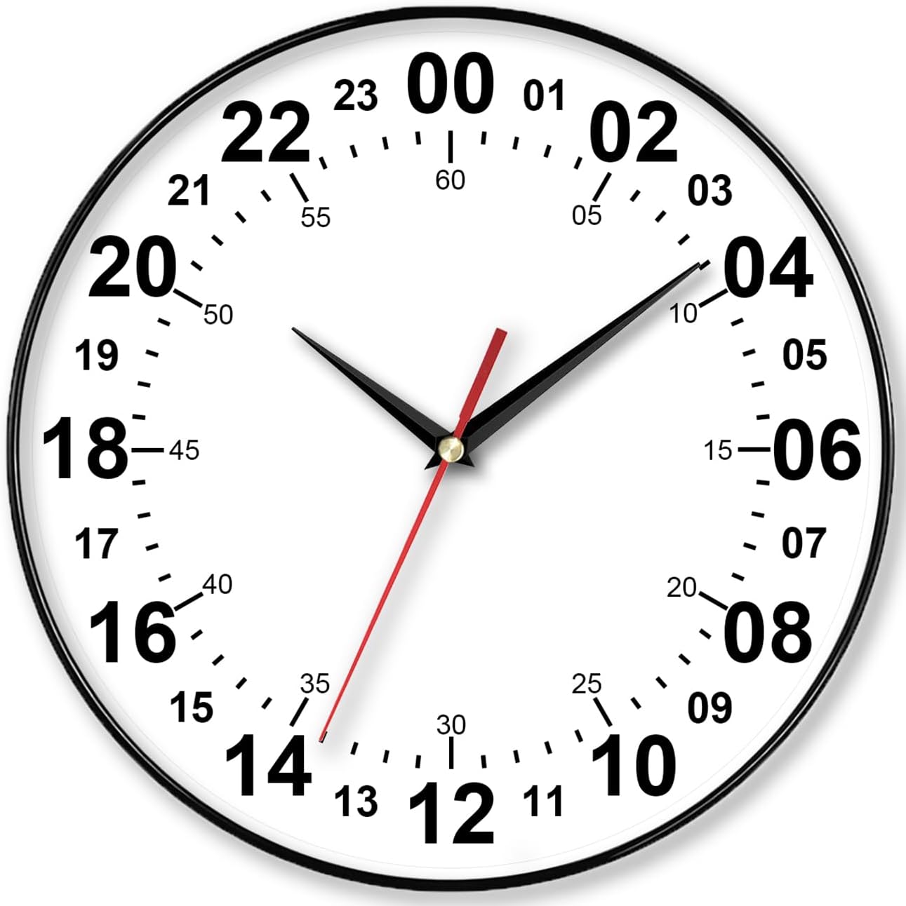 24 Hour Wall Clock 12 Inch Round Wall Clock Easy to Read White Dial Modern Simple Style Decor Clock for Home/Office/Kitchen/Bedroom/Living Room