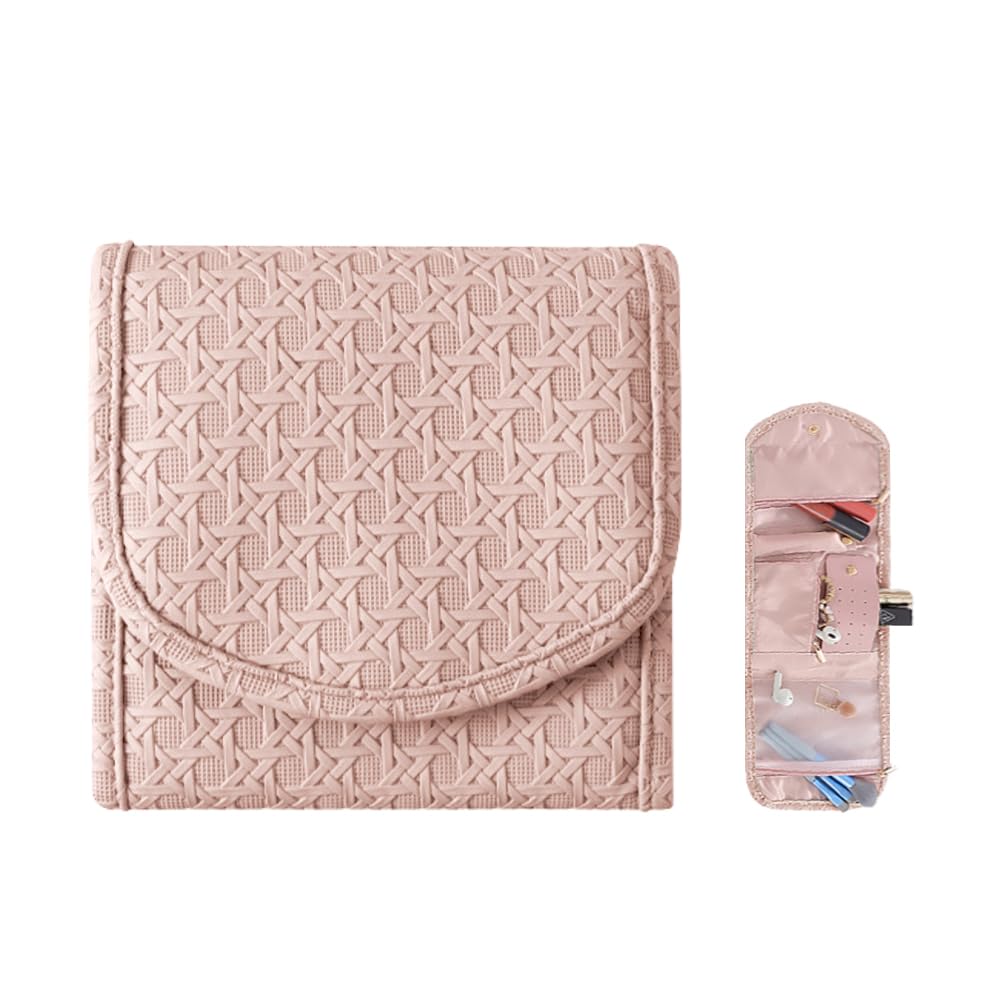 Bolsa de rodillos para joyas, organizador de viaje, piel sintética, almacenamiento para pendientes, rosa