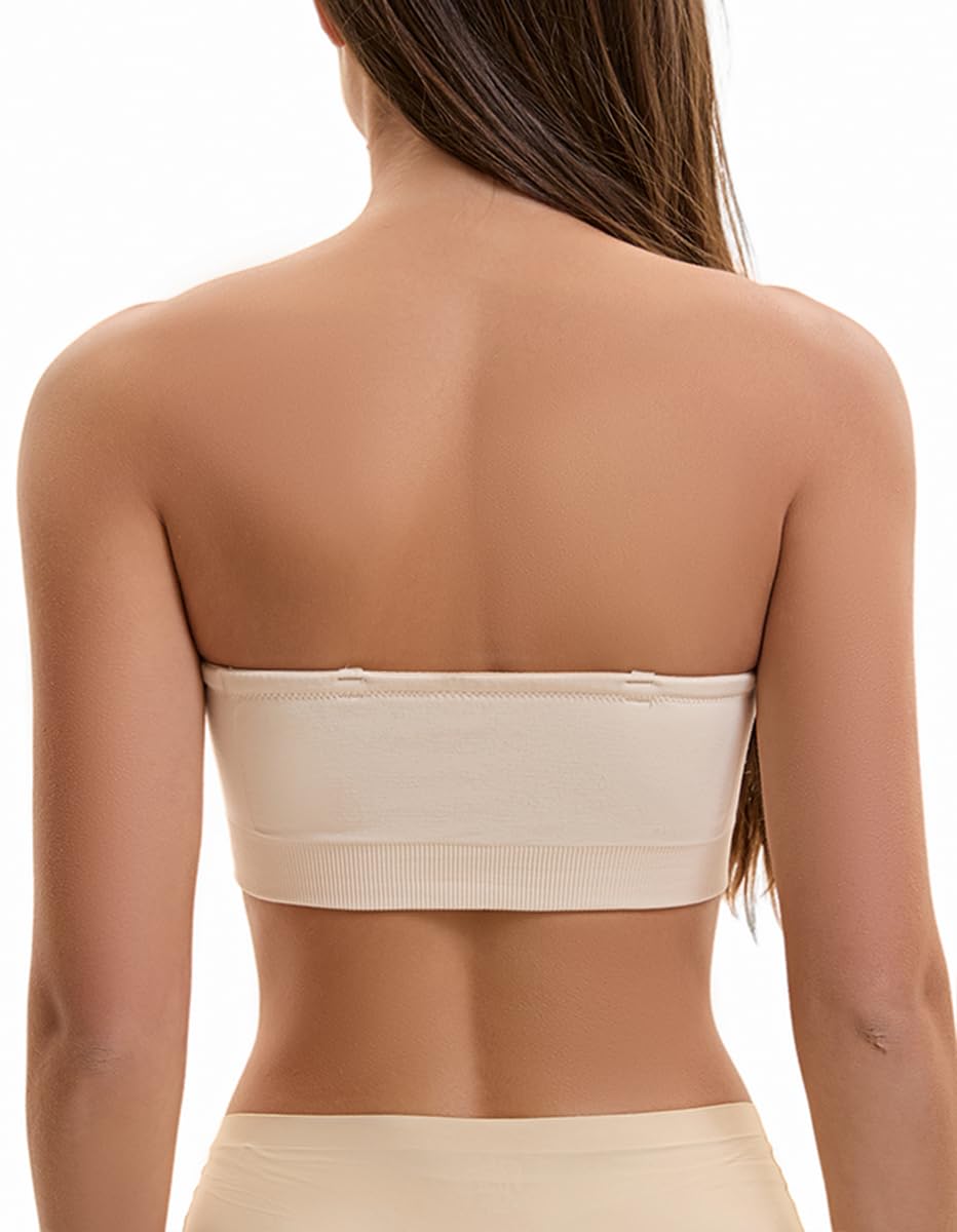 Damen Trägerloser BH Push Up Ohne Bügel Bandeau Top Große Größen Rutschfestes Silikon Bralette Nahtlose Tube Top mit Klare und Schwarz Träger
