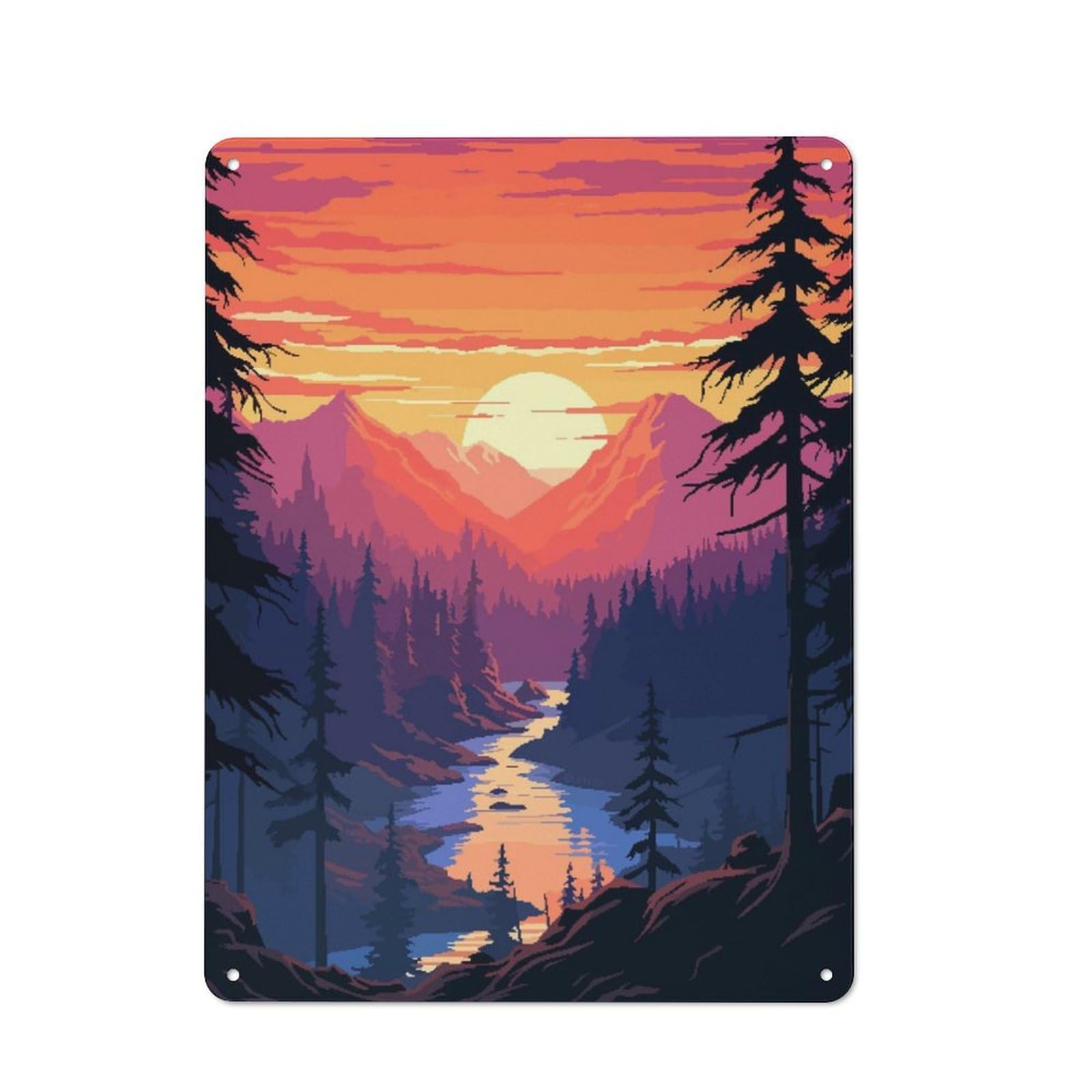 Junmoney California River Pixel Art Metal Wall Sign 40X30cm, Rustic Decor For Hallway Wall, For Metal Sign Collectors, For Garage And Workshop Walls